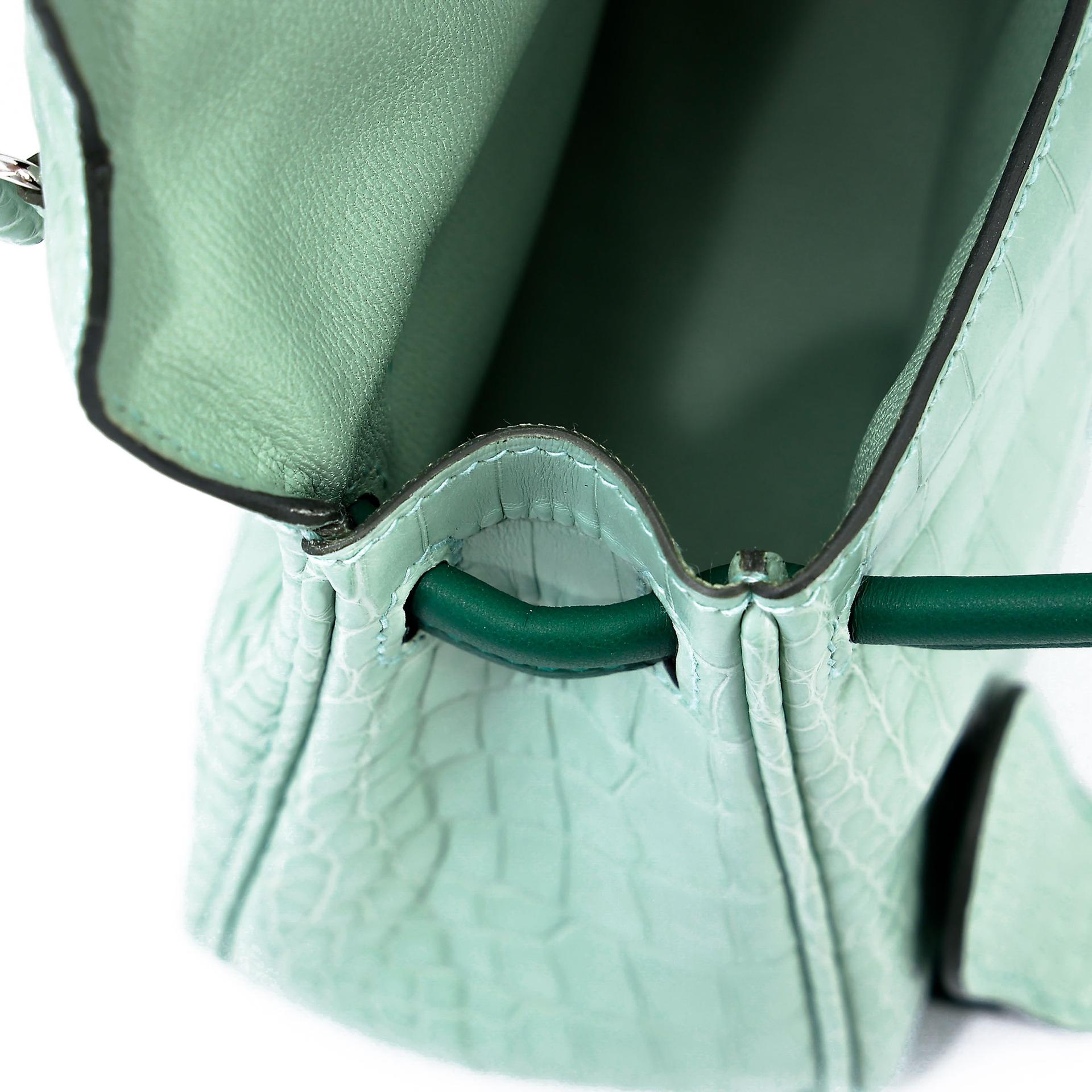全新 HERMÈS 愛馬仕 限量收藏款 Kelly Doll 6U Vert d’Eau 薄荷綠 65 Vert Moyen 寶石綠 □ 短吻鱷 霧面 銀扣 K刻 2025年 - 18