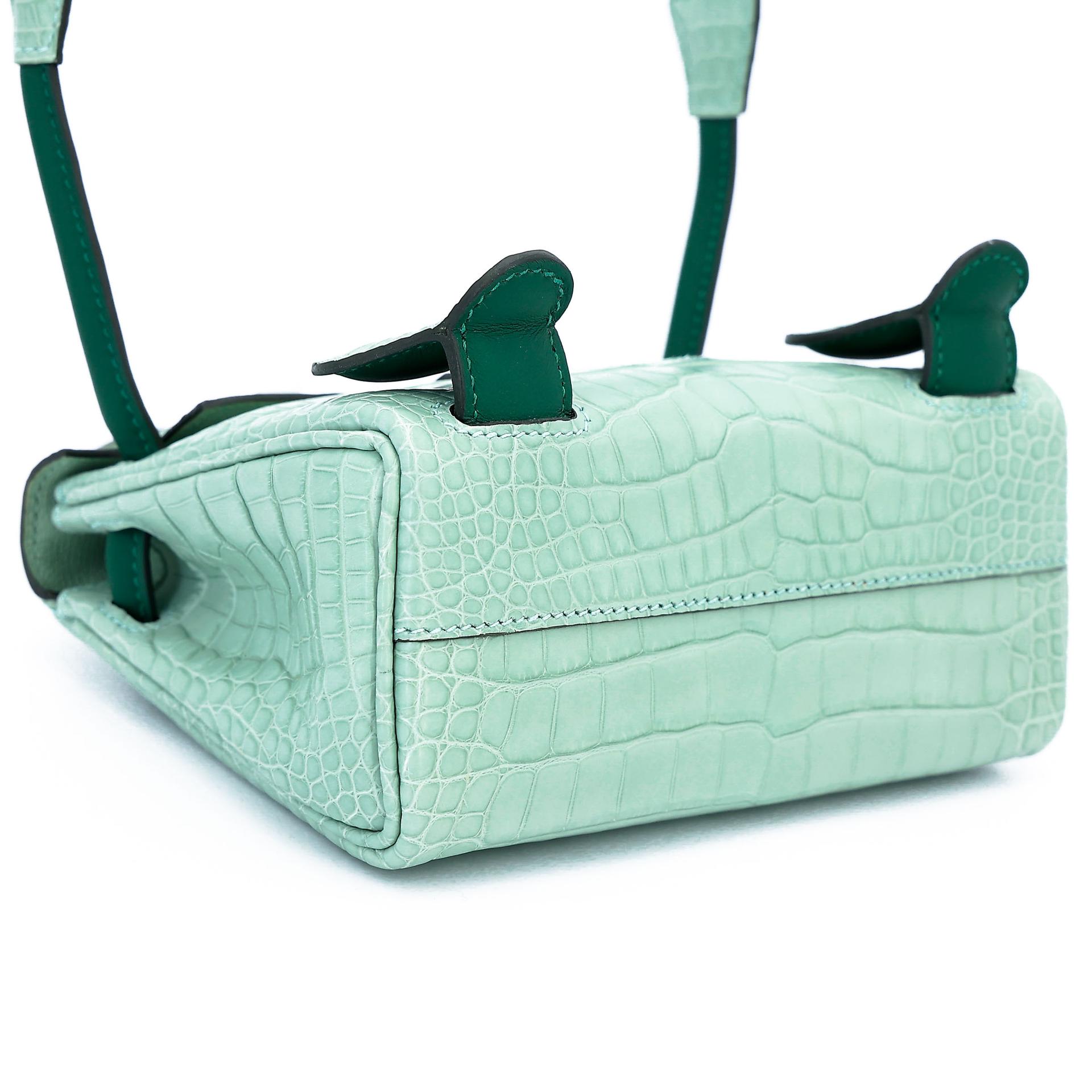 全新 HERMÈS 愛馬仕 限量收藏款 Kelly Doll 6U Vert d’Eau 薄荷綠 65 Vert Moyen 寶石綠 □ 短吻鱷 霧面 銀扣 K刻 2025年 - 6