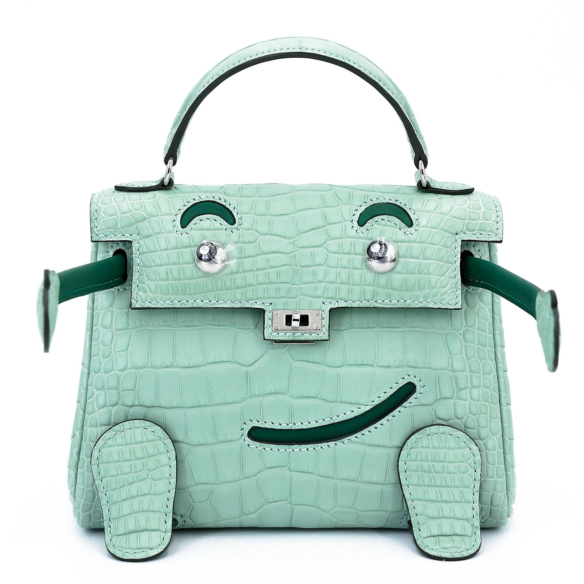 全新 HERMÈS 愛馬仕 限量收藏款 Kelly Doll 6U Vert d’Eau 薄荷綠 65 Vert Moyen 寶石綠 □ 短吻鱷 霧面 銀扣 K刻 2025年 - 1