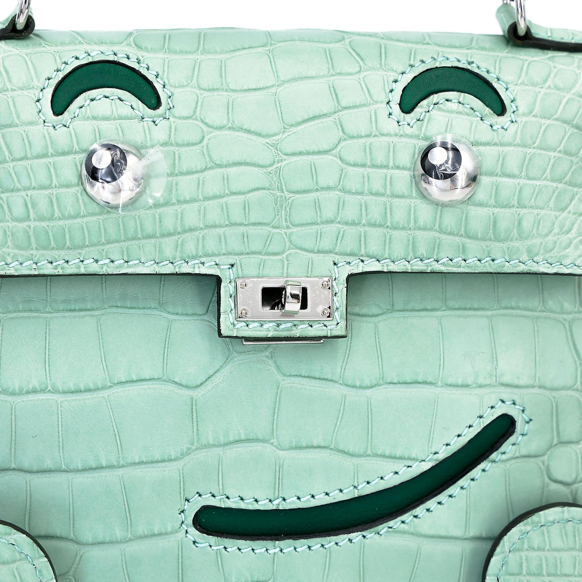 全新 HERMÈS 愛馬仕 限量收藏款 Kelly Doll 6U Vert d’Eau 薄荷綠 65 Vert Moyen 寶石綠 □ 短吻鱷 霧面 銀扣 K刻 2025年 - 11