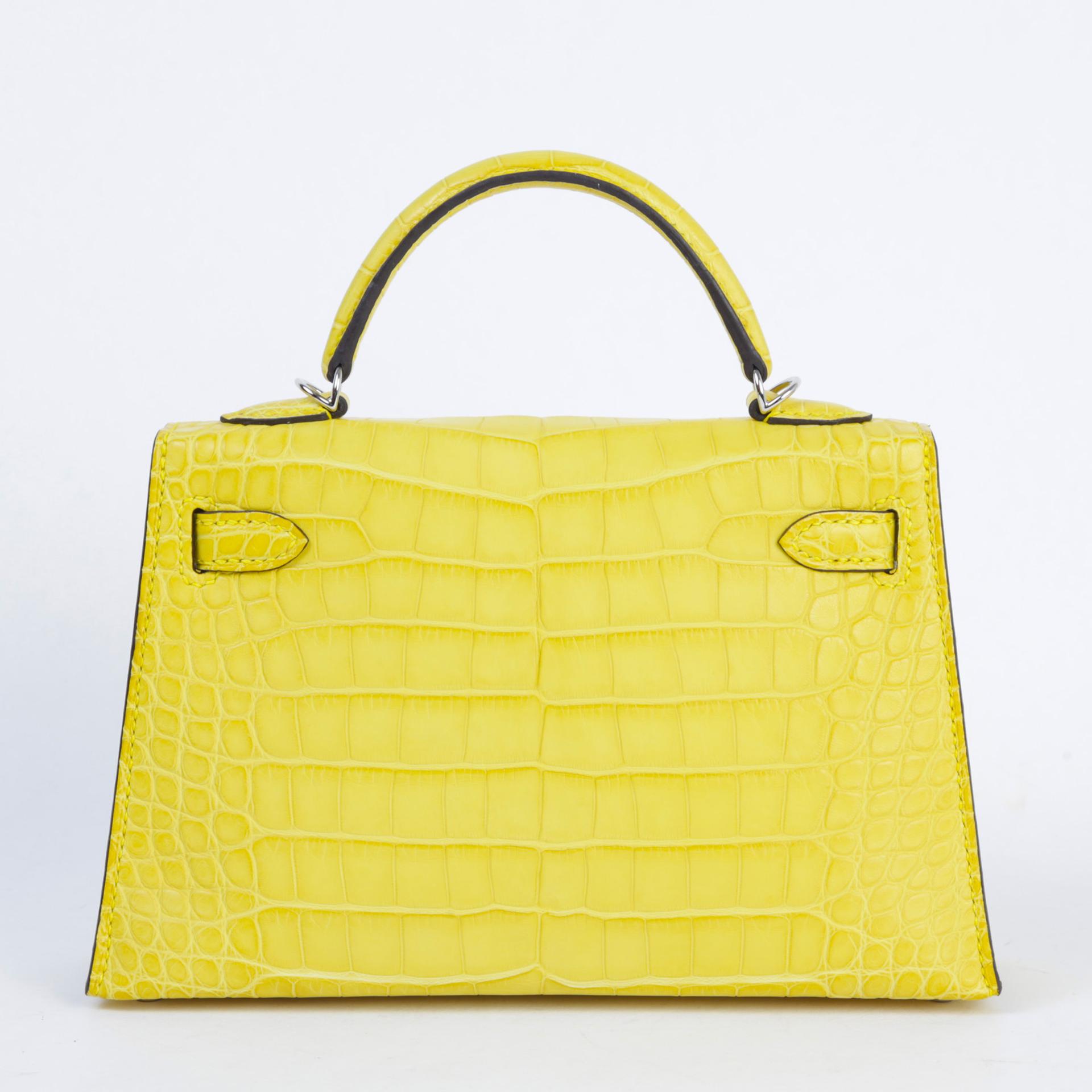ランク SA HERMÈS エルメス ミニケリー2 ミモザ (M9) クロコダイル アリゲーター マット シルバー金具 Z刻印 (2021) - 2