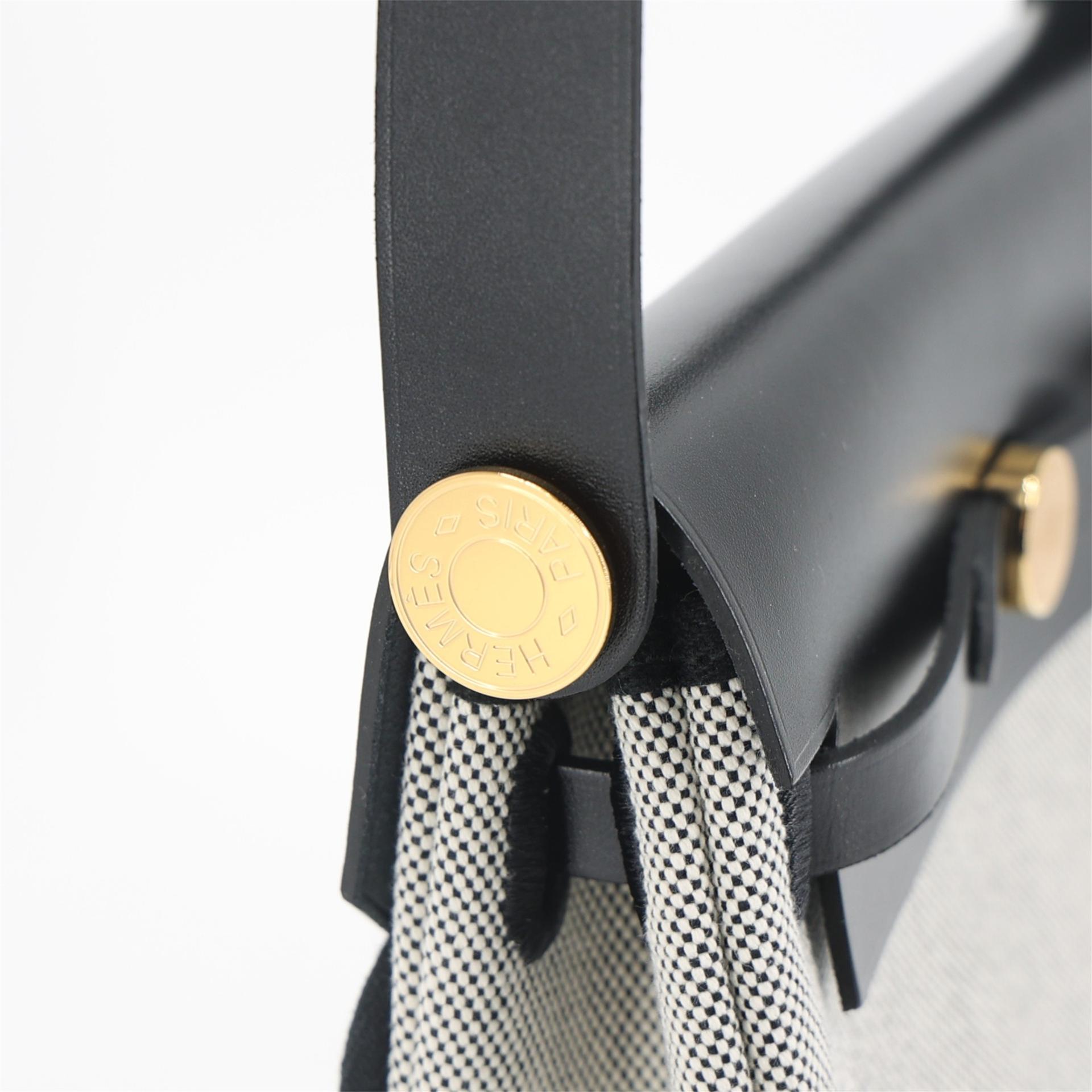 Brand New ( Rank N ) HERMÈS Herbag Zip Mini 20 Noir (89) Ecru Vache Hunter Canvas Gold hardware K (2025) - 10