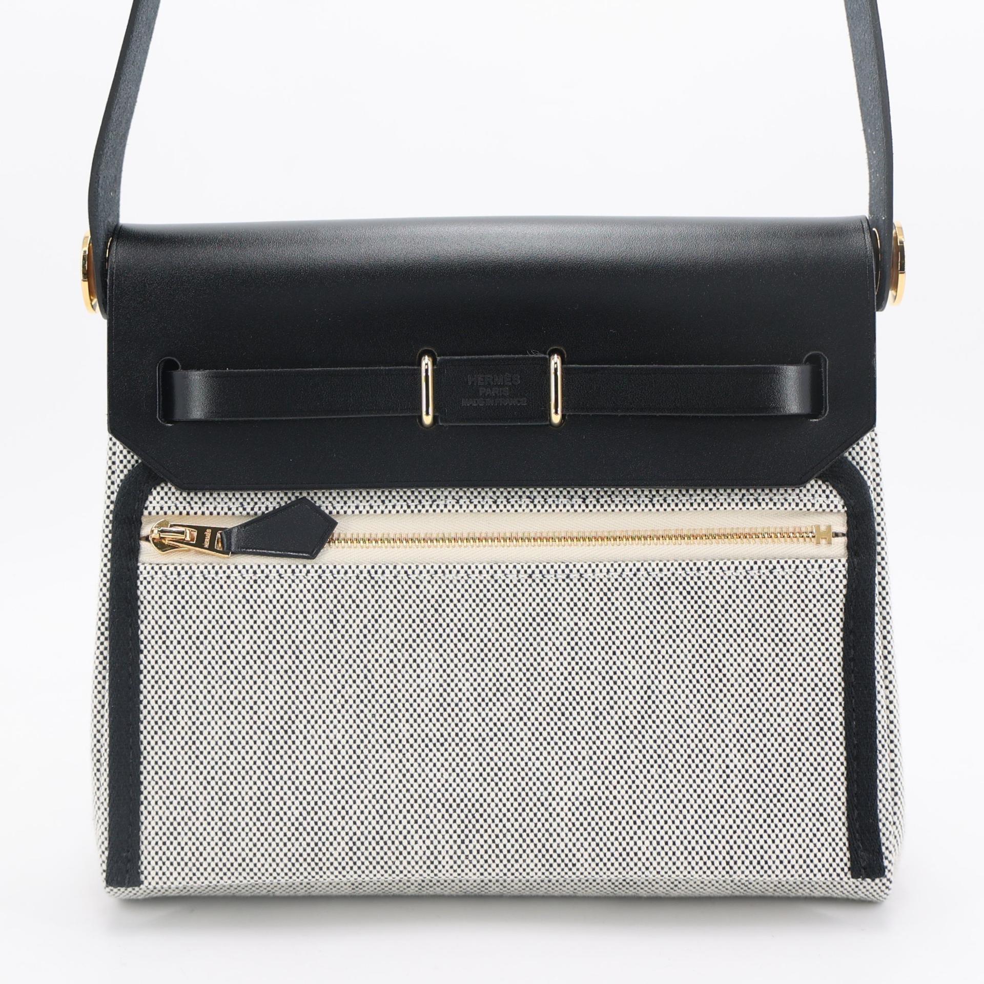 Brand New ( Rank N ) HERMÈS Herbag Zip Mini 20 Noir (89) Ecru Vache Hunter Canvas Gold hardware K (2025) - 2