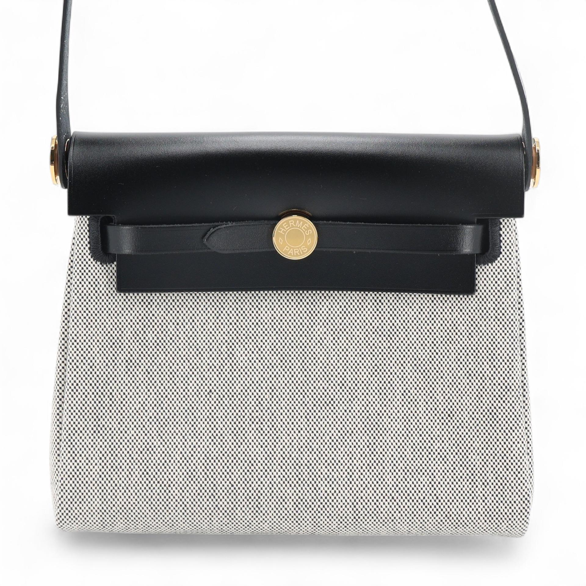 Brand New ( Rank N ) HERMÈS Herbag Zip Mini 20 Noir (89) Ecru Vache Hunter Canvas Gold hardware K (2025) - 1