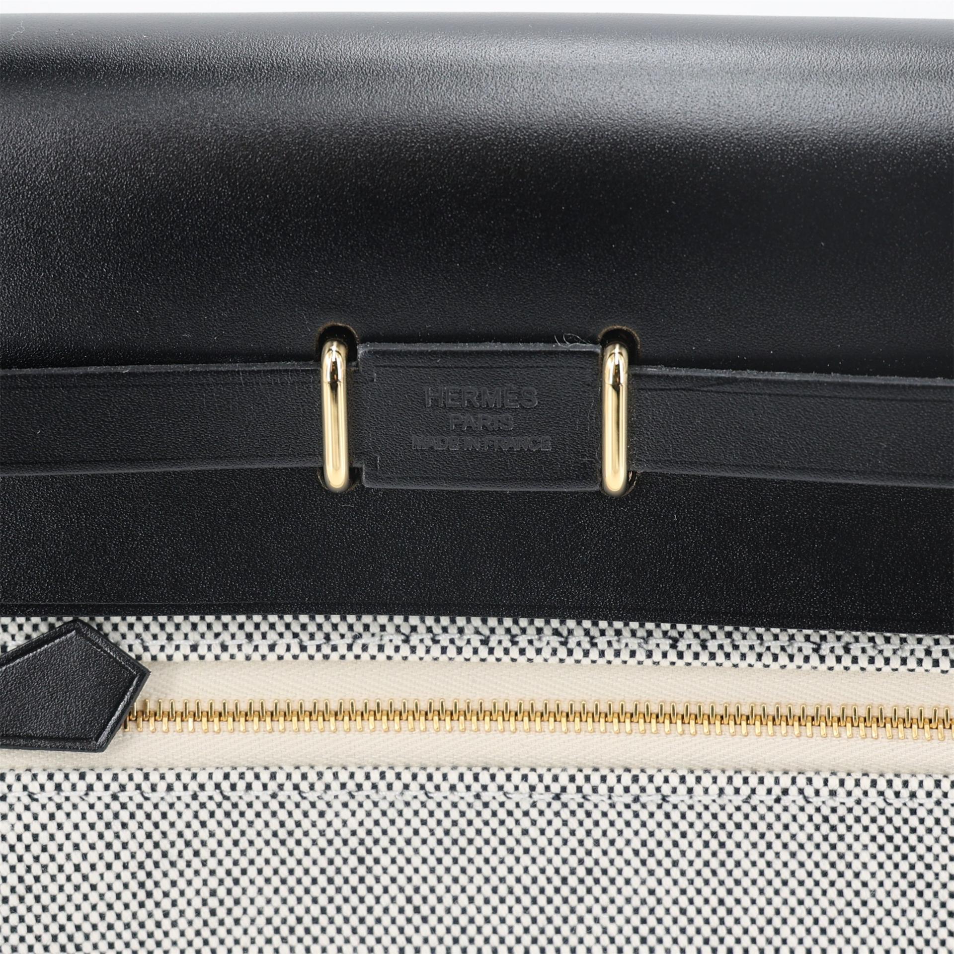 Brand New ( Rank N ) HERMÈS Herbag Zip Mini 20 Noir (89) Ecru Vache Hunter Canvas Gold hardware K (2025) - 16