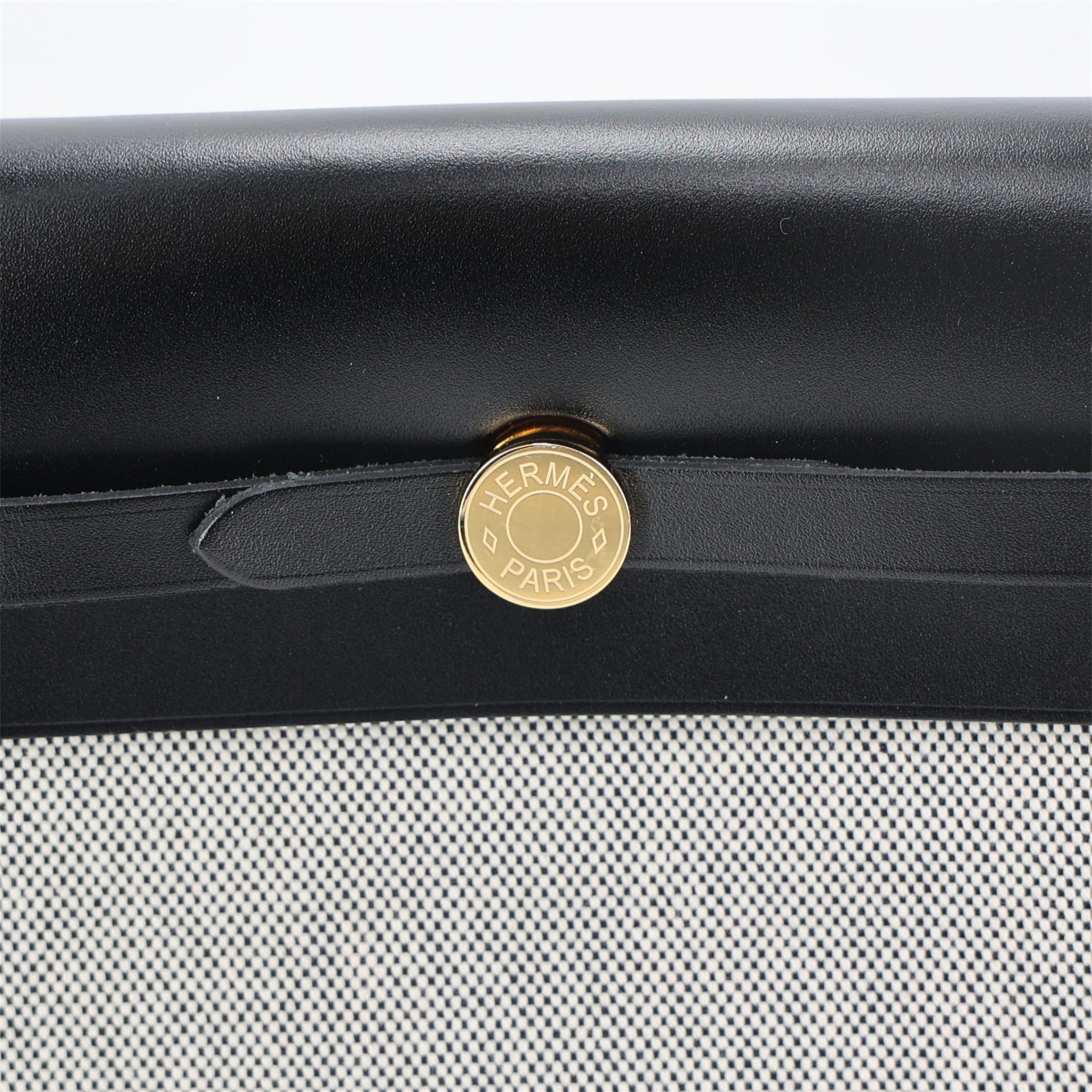 Brand New ( Rank N ) HERMÈS Herbag Zip Mini 20 Noir (89) Ecru Vache Hunter Canvas Gold hardware K (2025) - 9