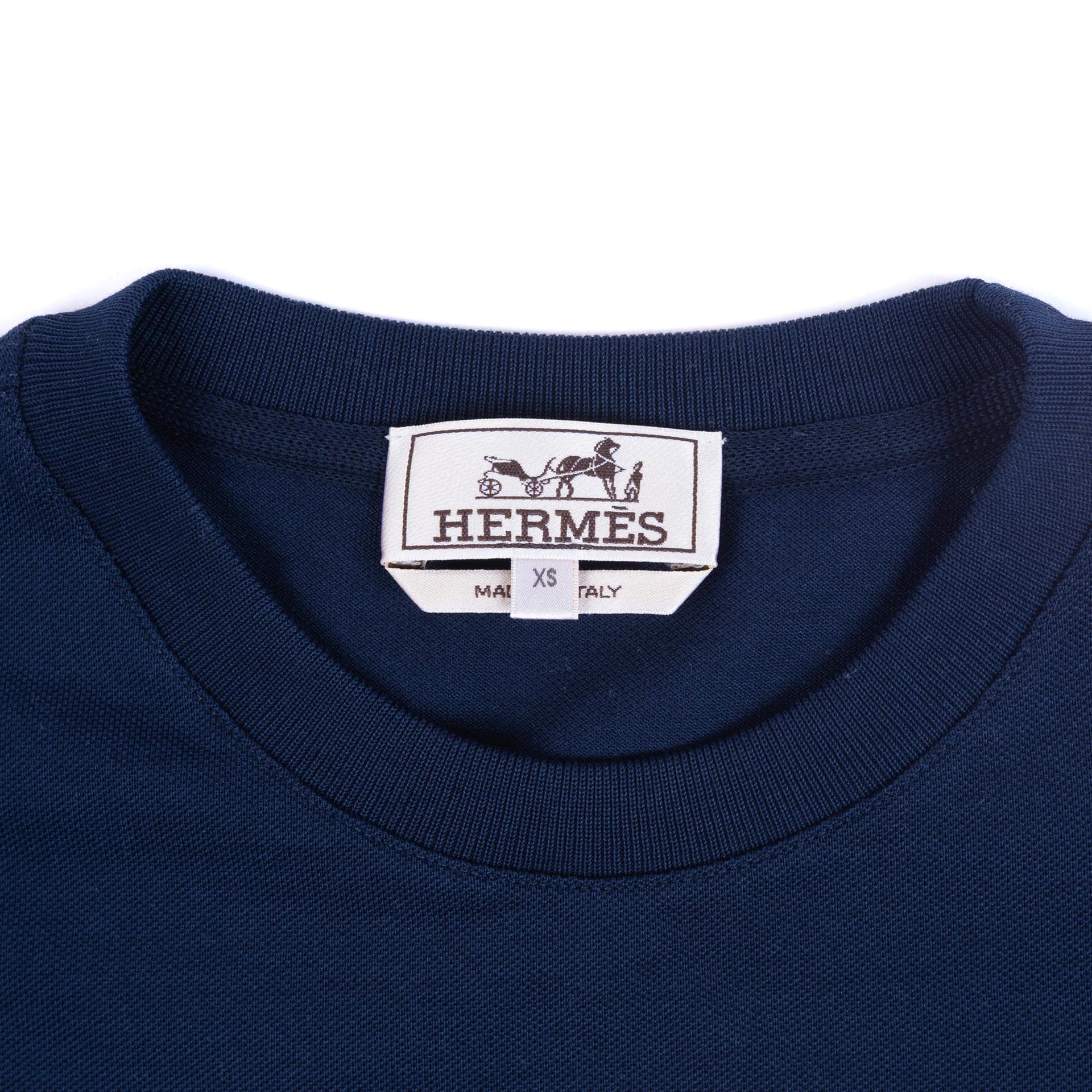 Unused ( Rank NS ) HERMÈS H-Embroidered T-Shirt Navy Cotton - 3