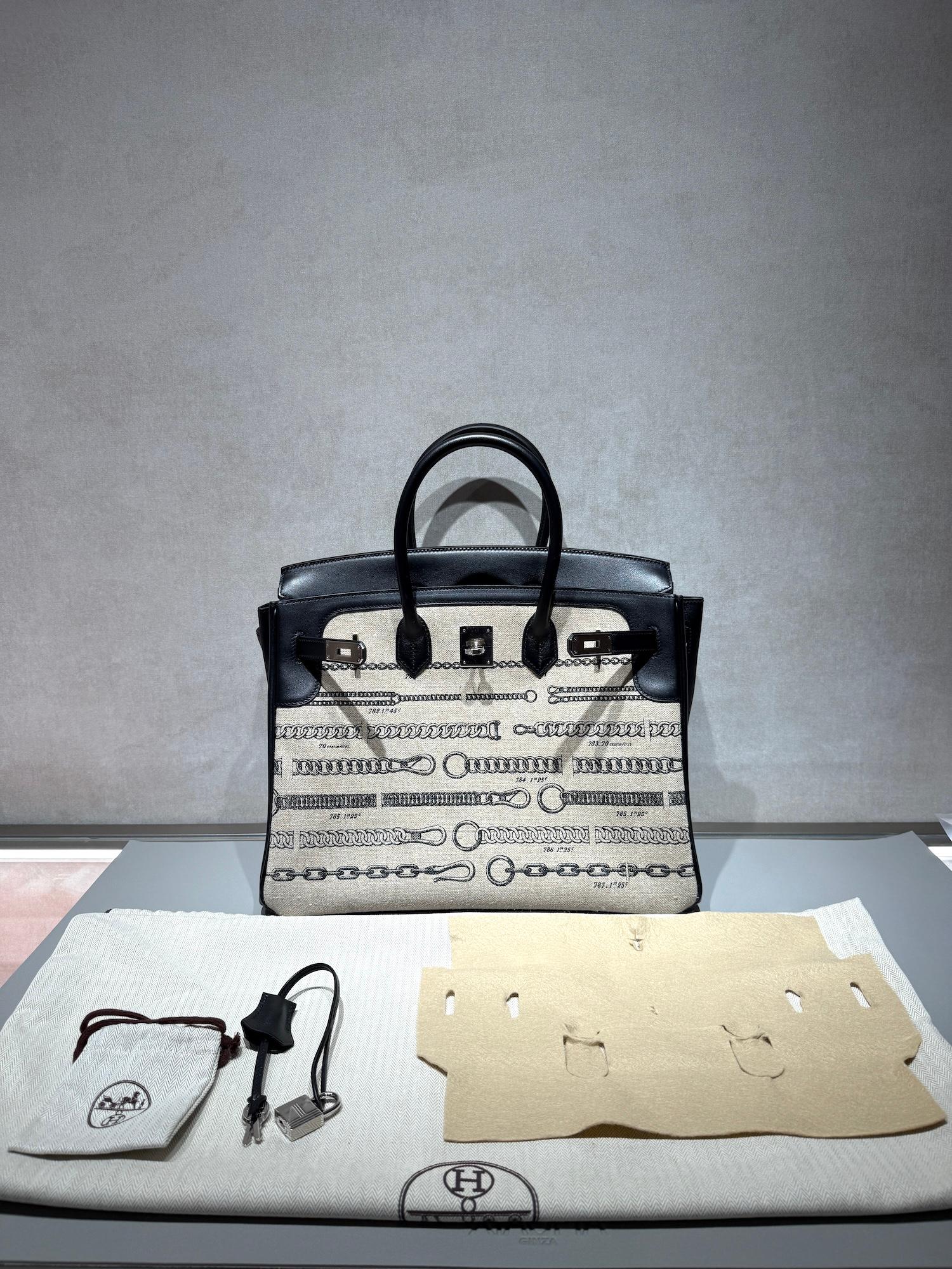 Unused ( Rank NS ) HERMÈS Limited Edition Birkin 35 De Camp Dechainee Noir (89) Swift Toile Chevrons canvas Palladium hardware C (2018) - 19