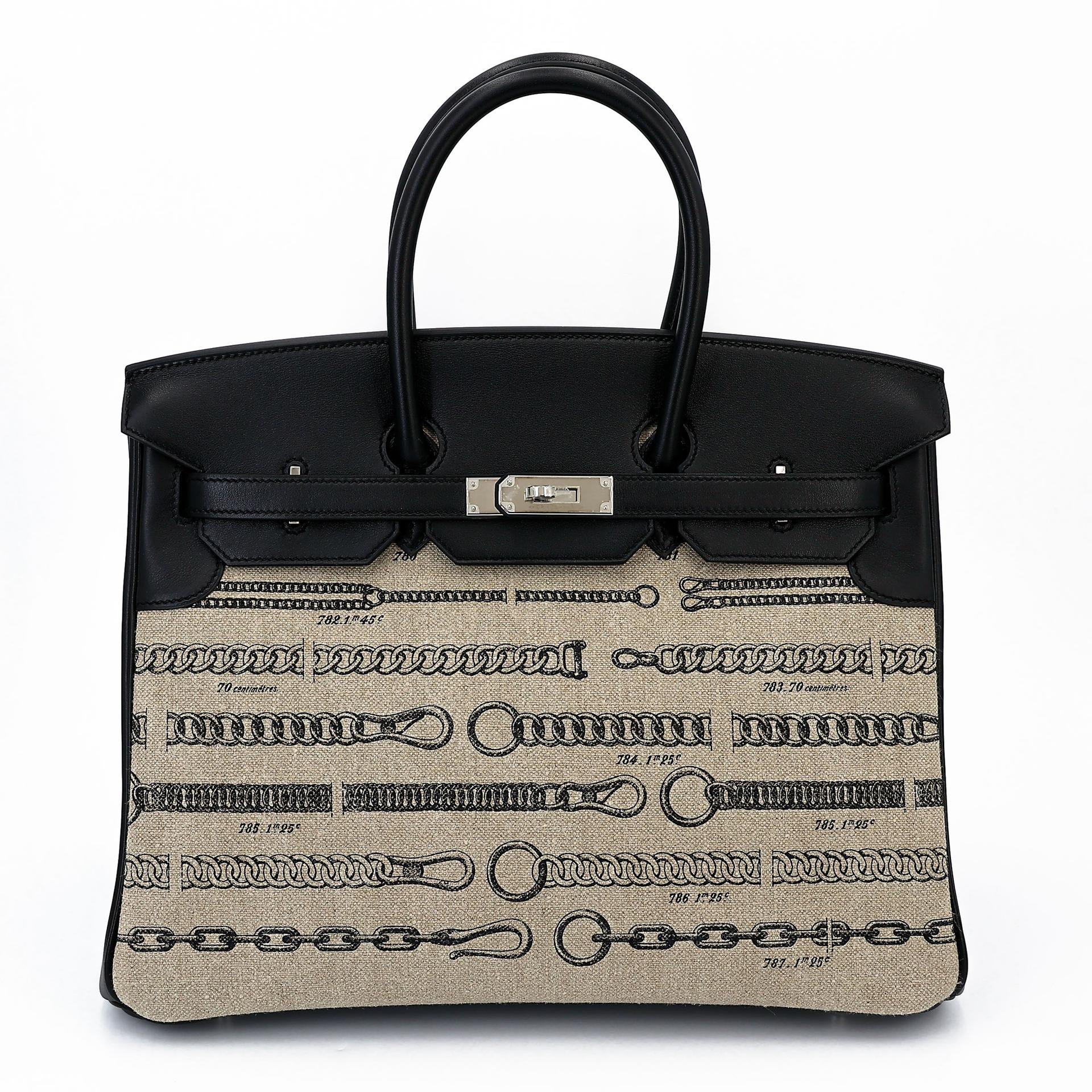 Unused ( Rank NS ) HERMÈS Limited Edition Birkin 35 De Camp Dechainee Noir (89) Swift Toile Chevrons canvas Palladium hardware C (2018) - 1