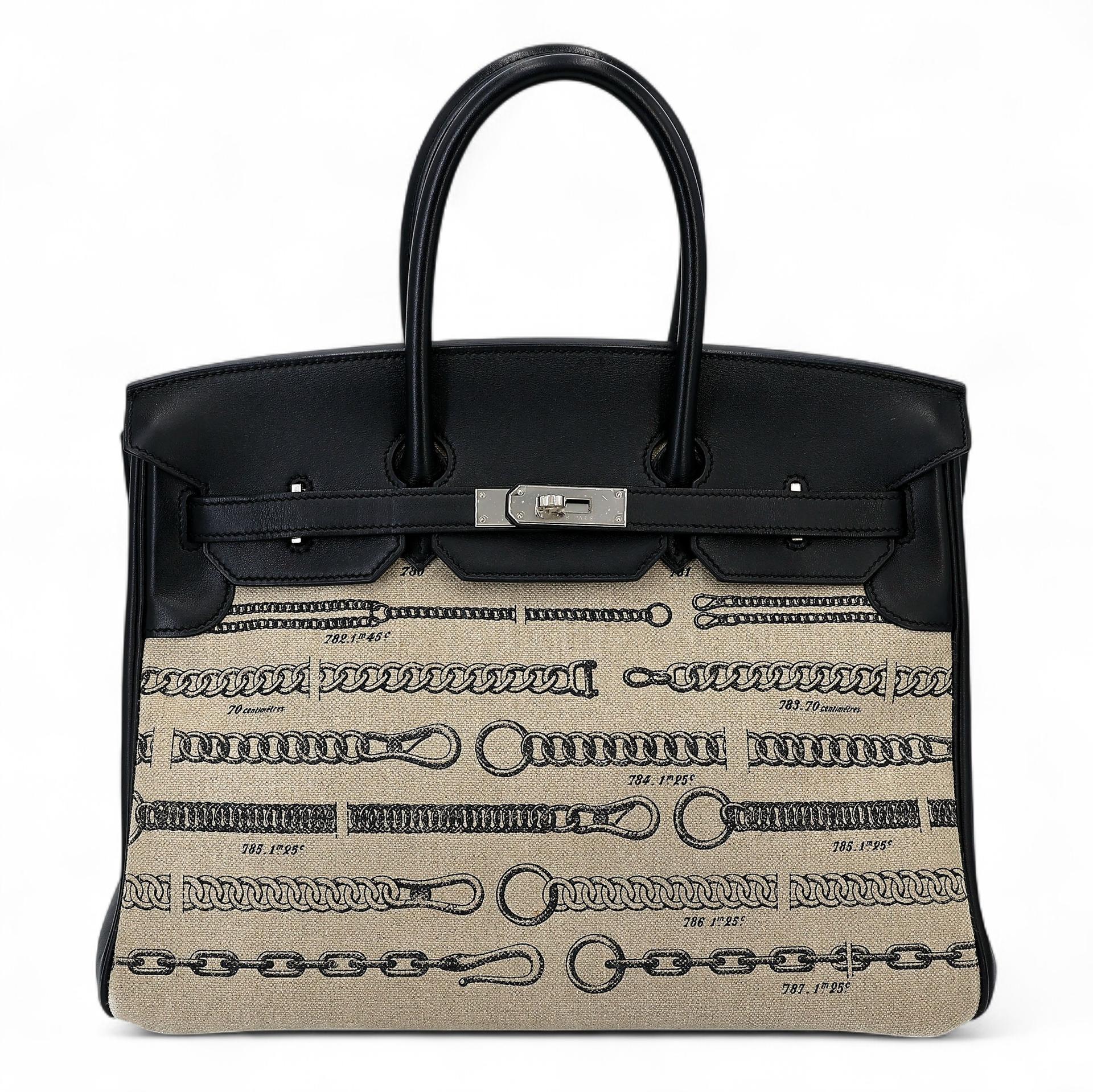 Very Good ( Rank A) HERMÈS Limited Edition Birkin 35 De Camp Dechainee Noir (89) Canvas Swift Palladium hardware C (2018) - 1