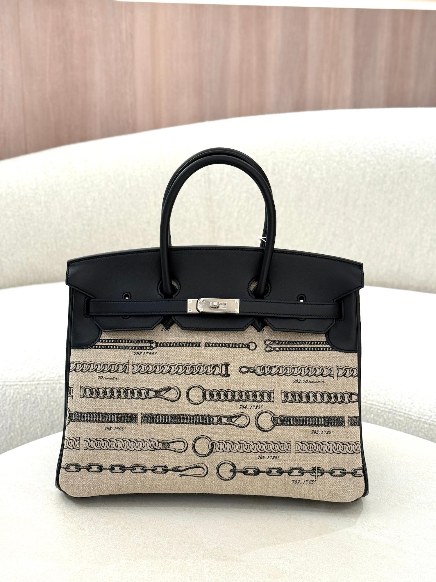 Unused ( Rank NS ) HERMÈS Limited Edition Birkin 35 De Camp Dechainee Noir (89) Swift Toile Chevrons canvas Palladium hardware C (2018) - 3