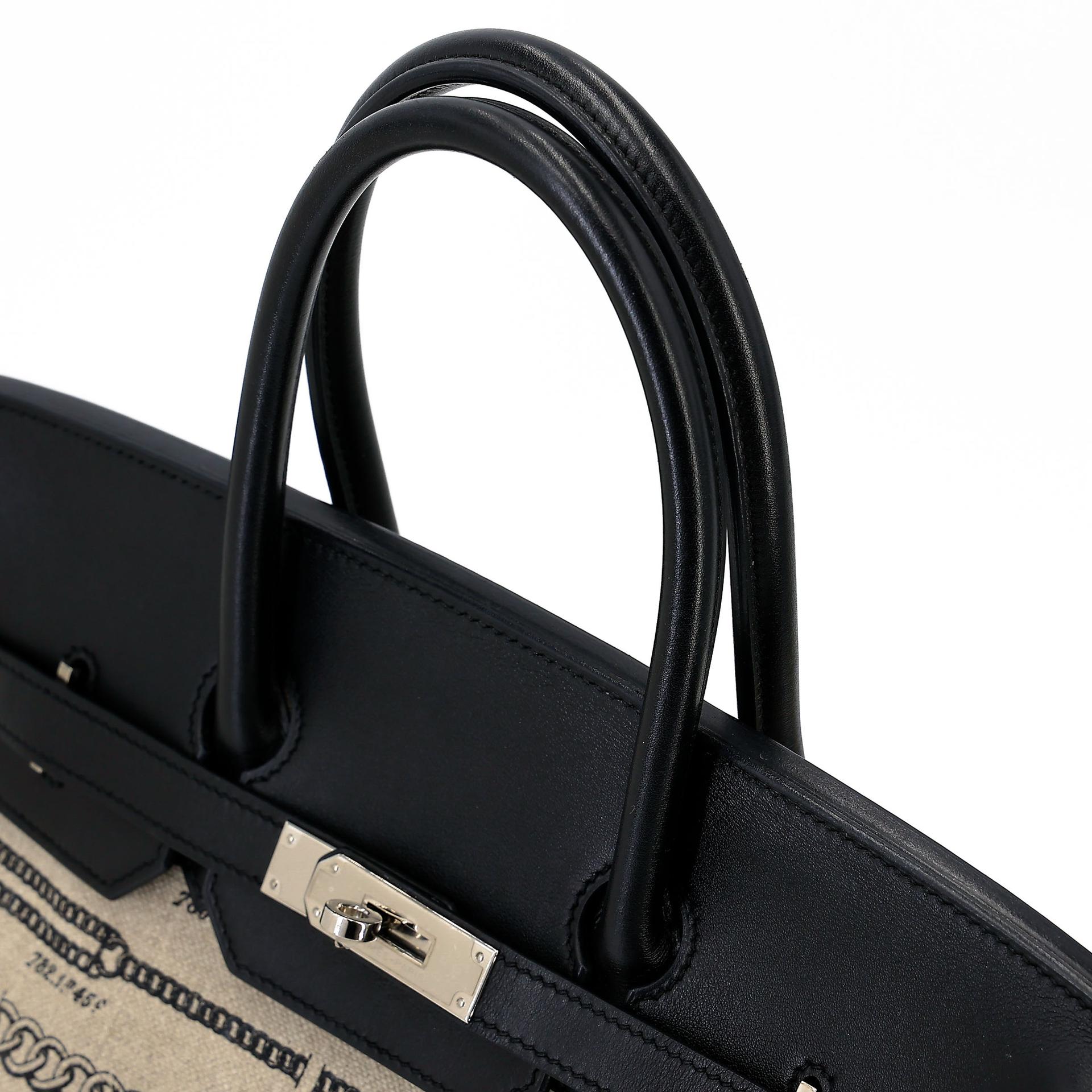 Very Good ( Rank A) HERMÈS Limited Edition Birkin 35 De Camp Dechainee Noir (89) Canvas Swift Palladium hardware C (2018) - 5