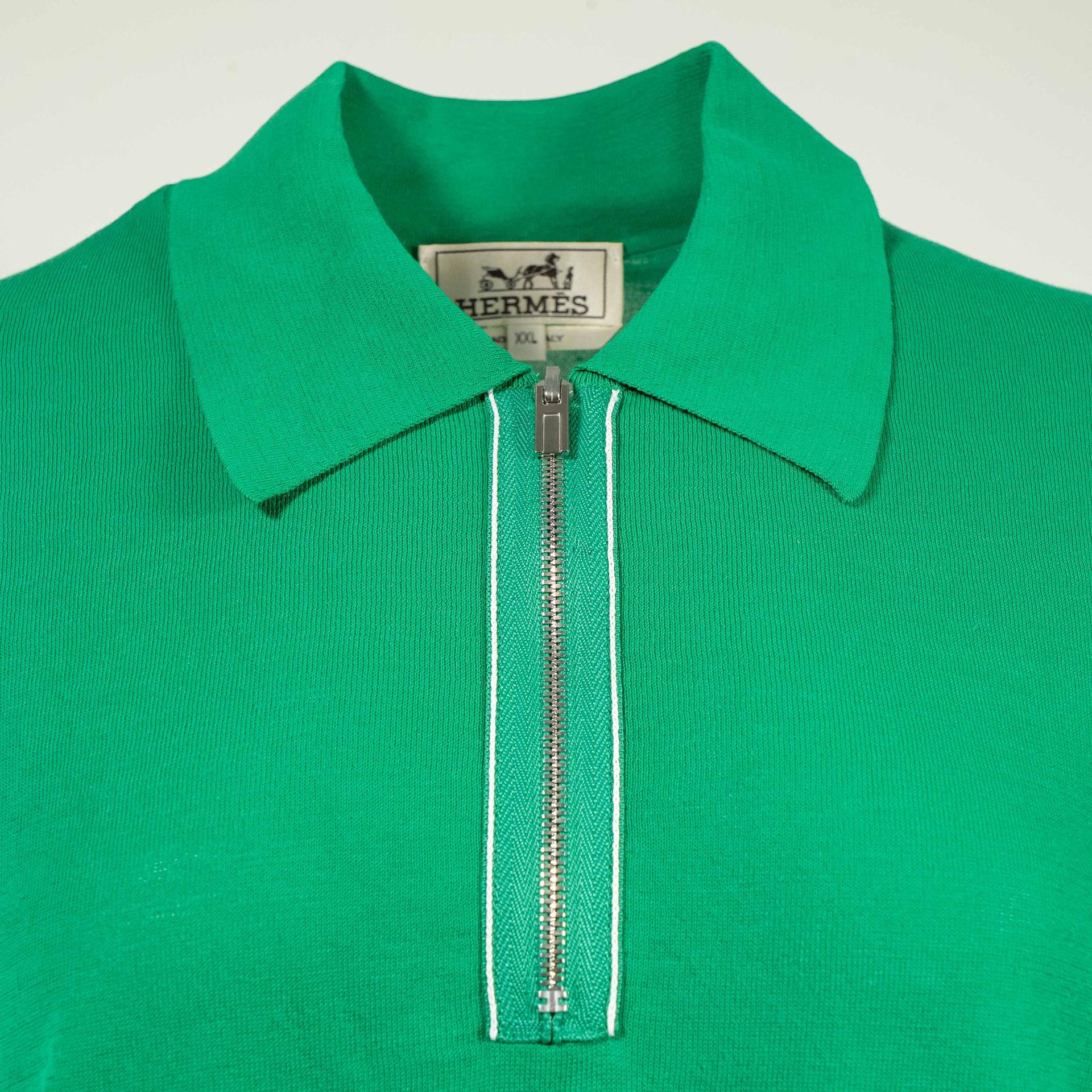 Unused ( Rank NS ) HERMÈS Zipped-Collar Polo Shirt Green Cotton - 3