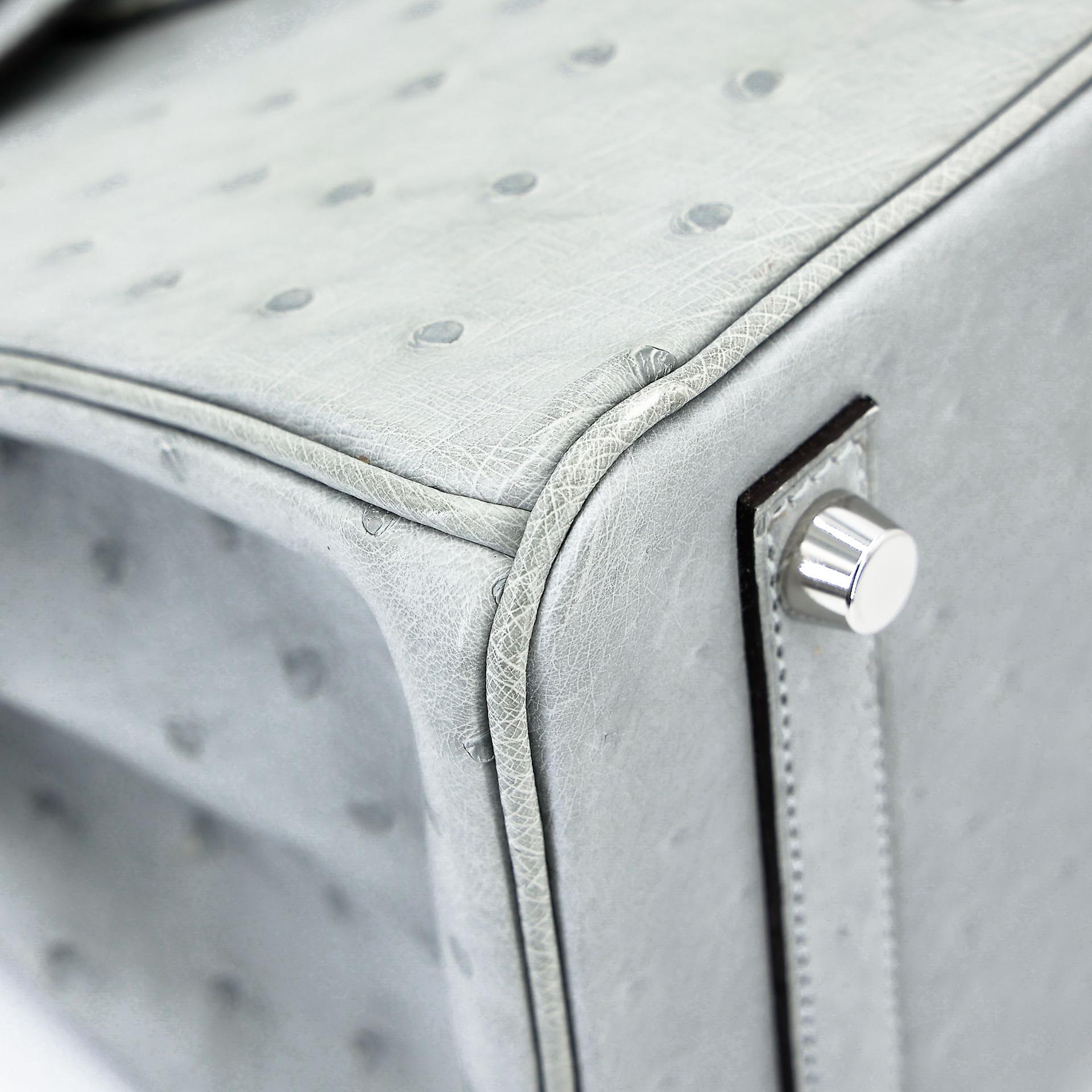 Excellent ( Rank SA ) HERMÈS Birkin 25 Bleu Glacier (8U) Ostrich Palladium hardware B (2023) - 11