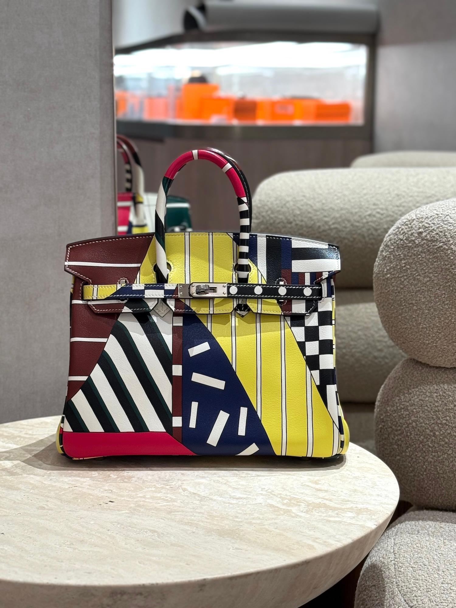 Very Good ( Rank A) HERMÈS Limited Edition Birkin 25 One Two Three and Away We Go Multi-color Swift Palladium hardware D (2019) - 5