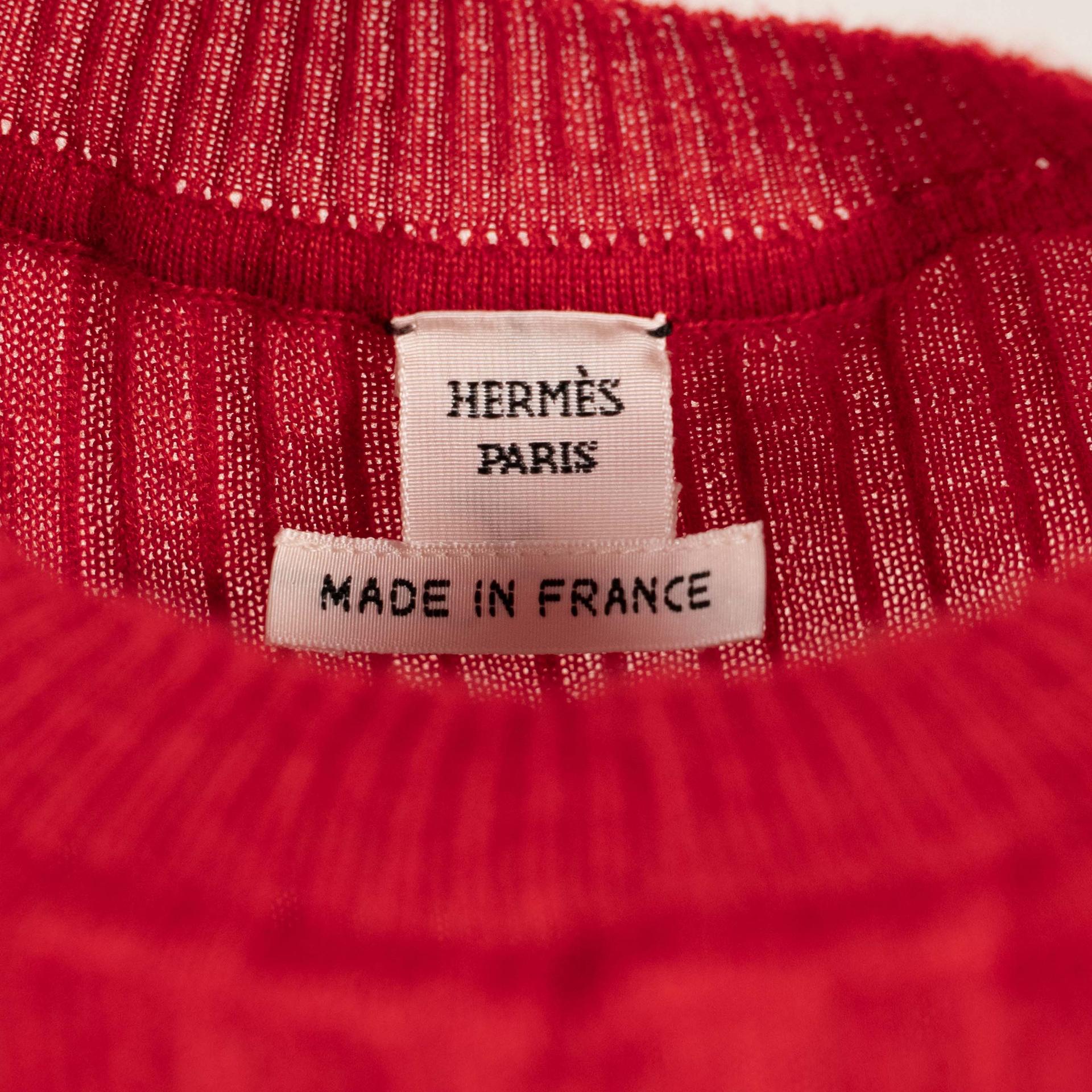Unused ( Rank NS ) HERMÈS Women's Knit Short-Sleeve Top Red Cashmere - 3