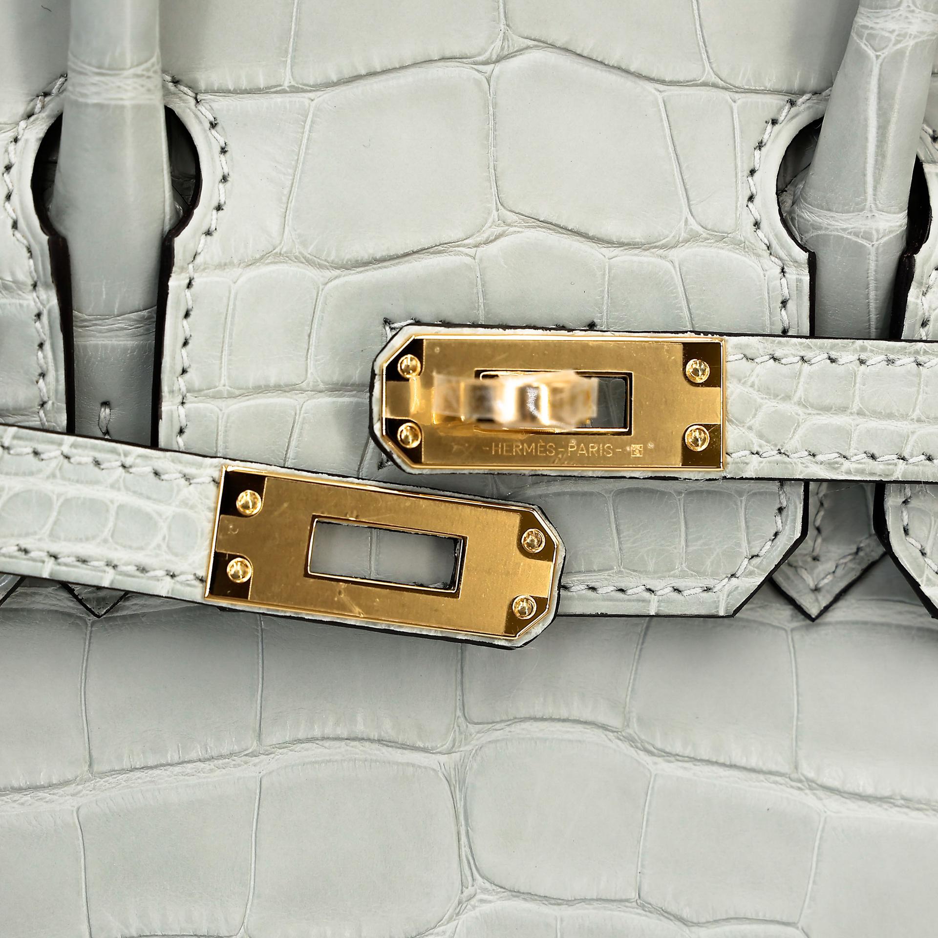Brand New ( Rank N ) HERMÈS Birkin 25 Gris Neve (0W) Matte Alligator Gold hardware K (2025) - 11