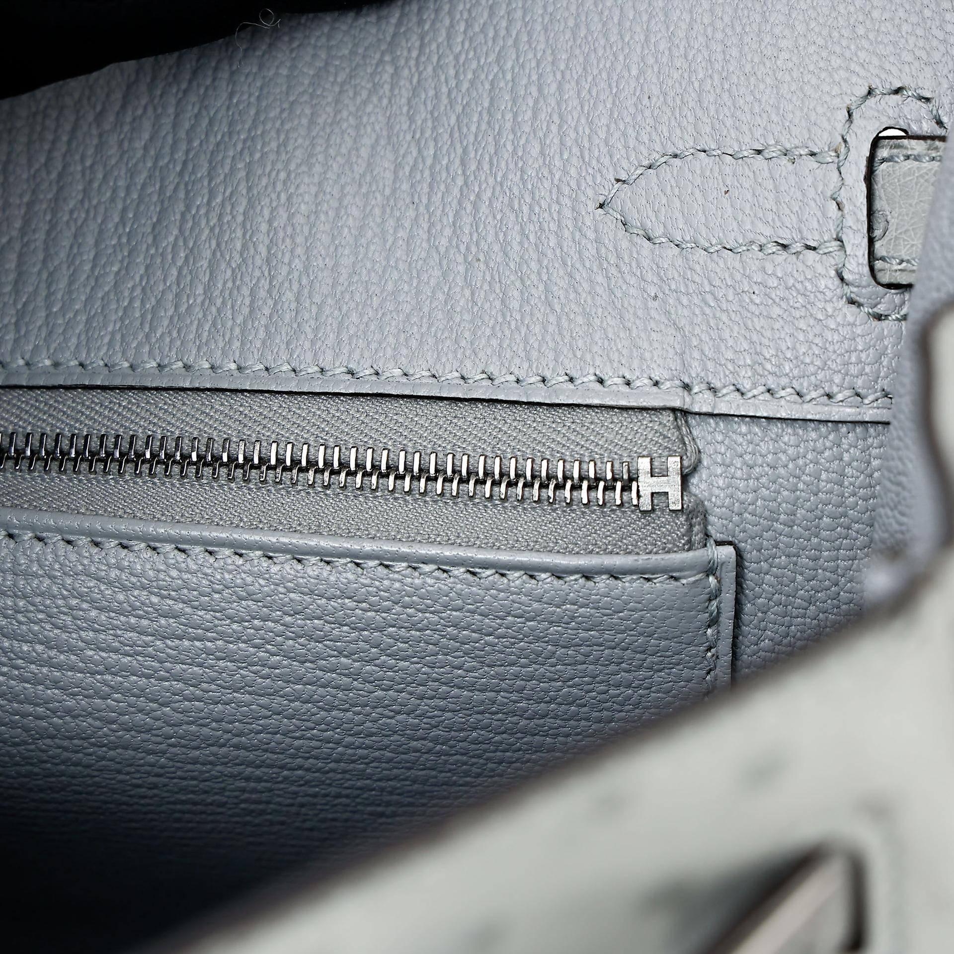 Excellent ( Rank SA ) HERMÈS Birkin 25 Bleu Glacier (8U) Ostrich Palladium hardware B (2023) - 19