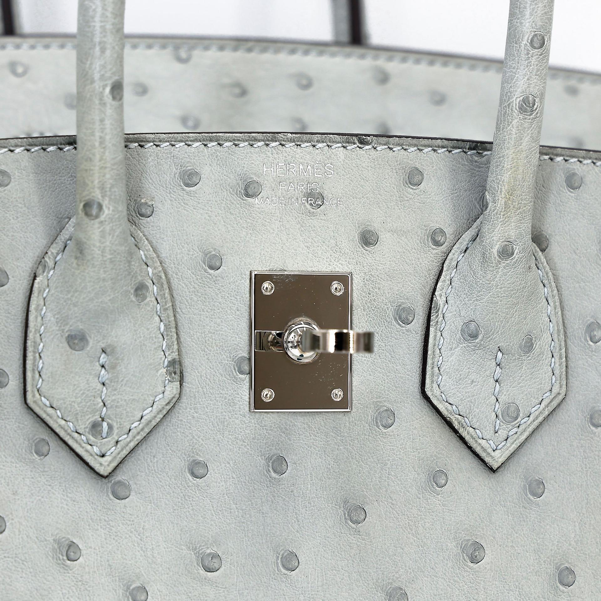 Excellent ( Rank SA ) HERMÈS Birkin 25 Bleu Glacier (8U) Ostrich Palladium hardware B (2023) - 17