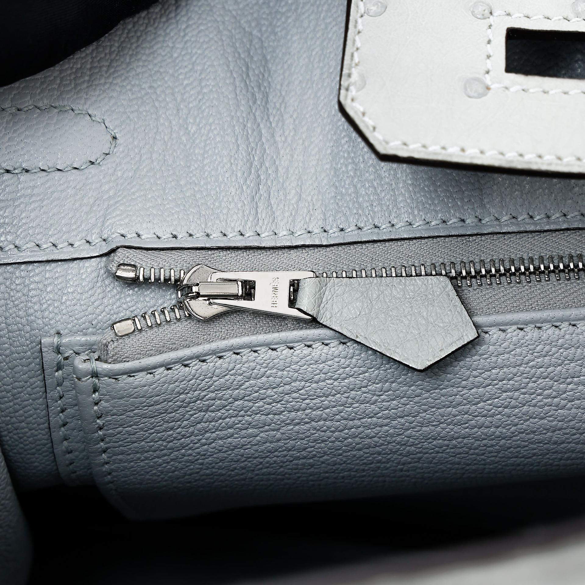Excellent ( Rank SA ) HERMÈS Birkin 25 Bleu Glacier (8U) Ostrich Palladium hardware B (2023) - 18