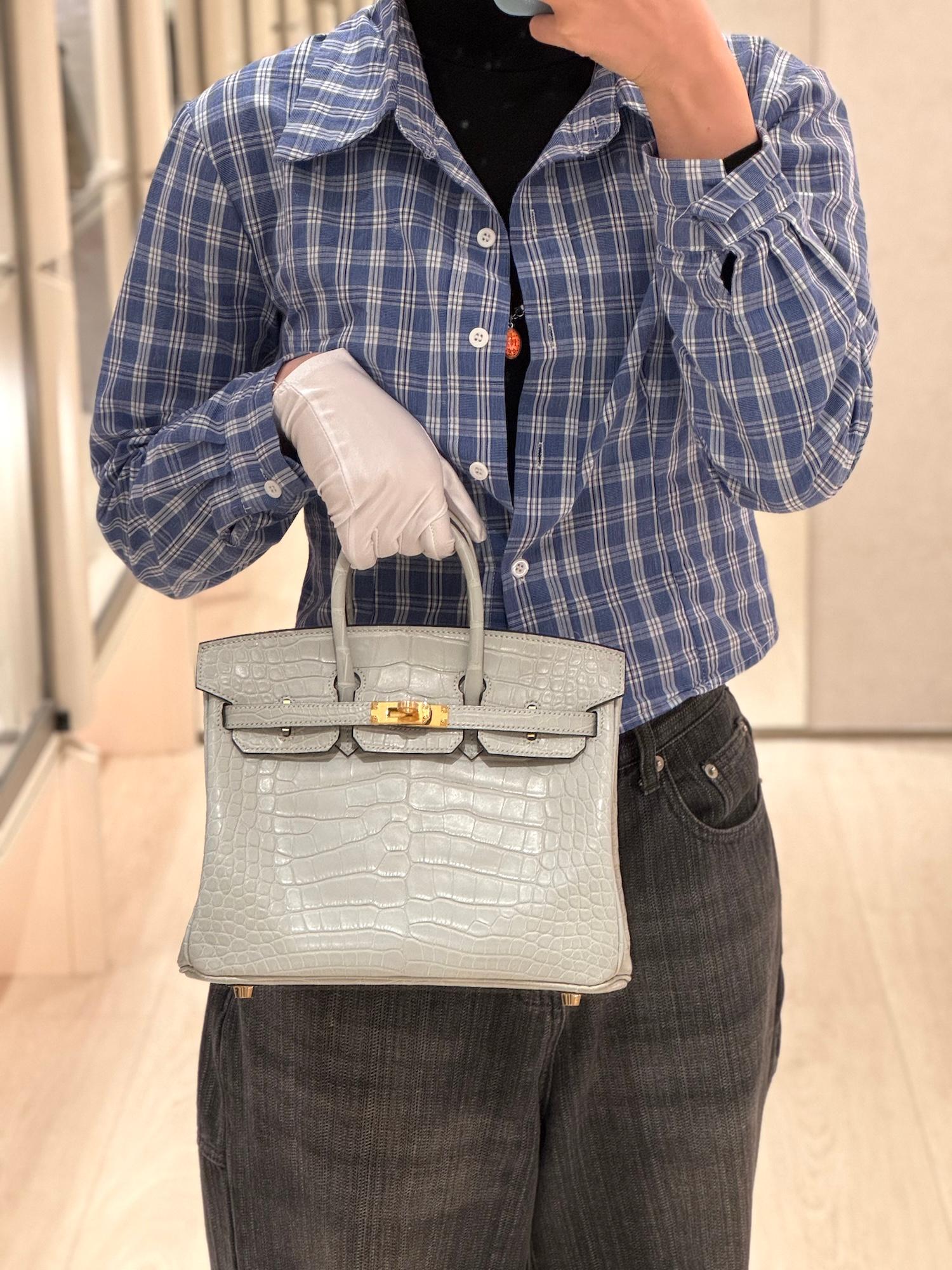 Brand New ( Rank N ) HERMÈS Birkin 25 Gris Neve (0W) Matte Alligator Gold hardware K (2025) - 3