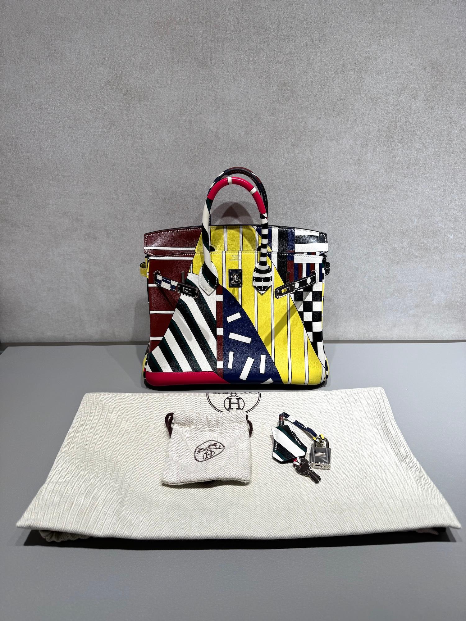 Very Good ( Rank A) HERMÈS Limited Edition Birkin 25 One Two Three and Away We Go Multi-color Swift Palladium hardware D (2019) - 34