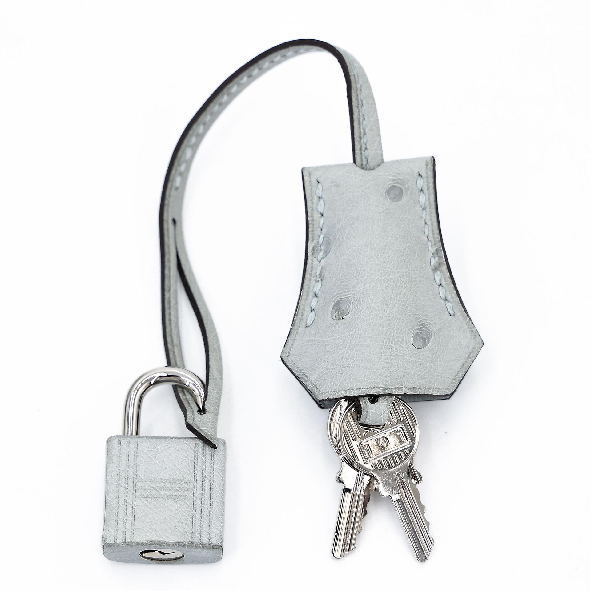 Excellent ( Rank SA ) HERMÈS Birkin 25 Bleu Glacier (8U) Ostrich Palladium hardware B (2023) - 24