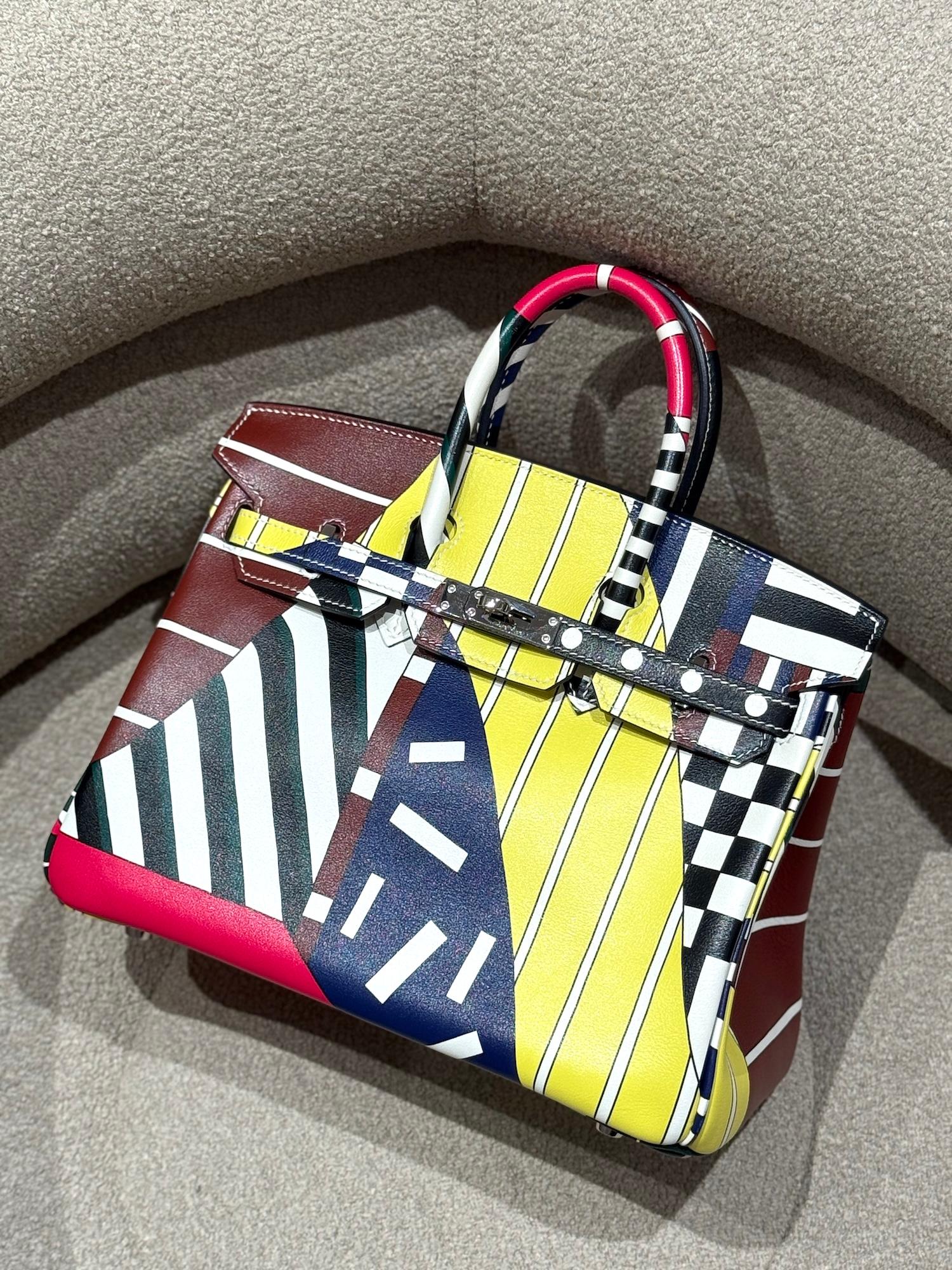 Very Good ( Rank A) HERMÈS Limited Edition Birkin 25 One Two Three and Away We Go Multi-color Swift Palladium hardware D (2019) - 4