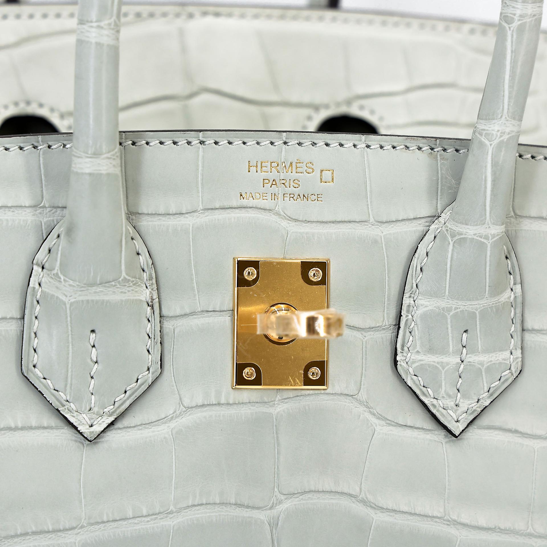 Brand New ( Rank N ) HERMÈS Birkin 25 Gris Neve (0W) Matte Alligator Gold hardware K (2025) - 12