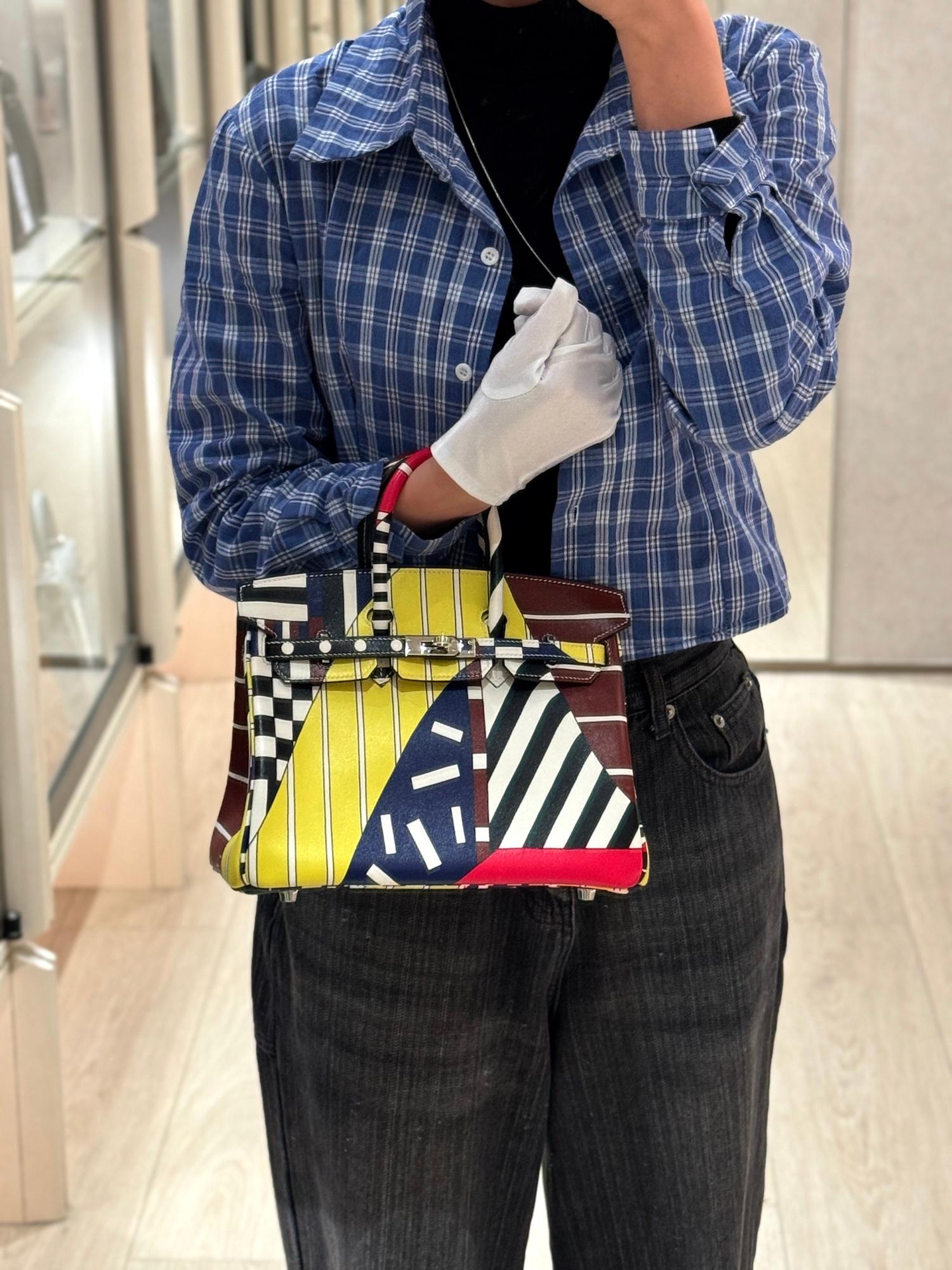 Very Good ( Rank A) HERMÈS Limited Edition Birkin 25 One Two Three and Away We Go Multi-color Swift Palladium hardware D (2019) - 3