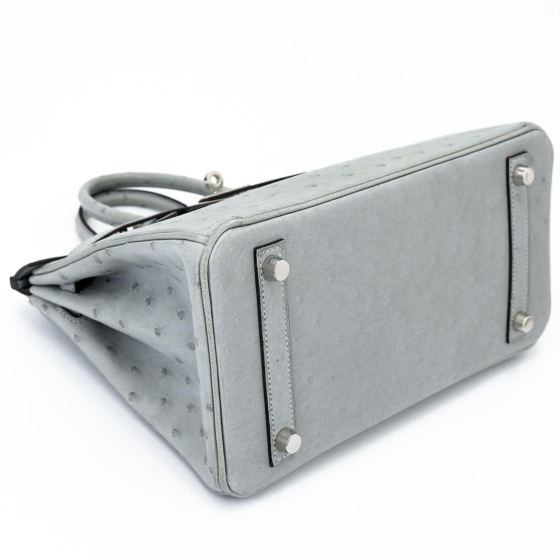 Excellent ( Rank SA ) HERMÈS Birkin 25 Bleu Glacier (8U) Ostrich Palladium hardware B (2023) - 7