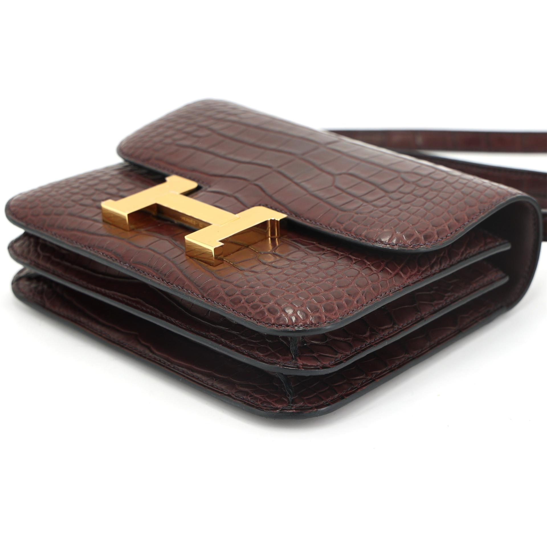 ランク NS 未使用品 HERMÈS エルメス コンスタンス3 ミニ ルージュセリエ (0G) クロコダイル アリゲーター マット ゴールド金具 Z刻印 (2021) - 7