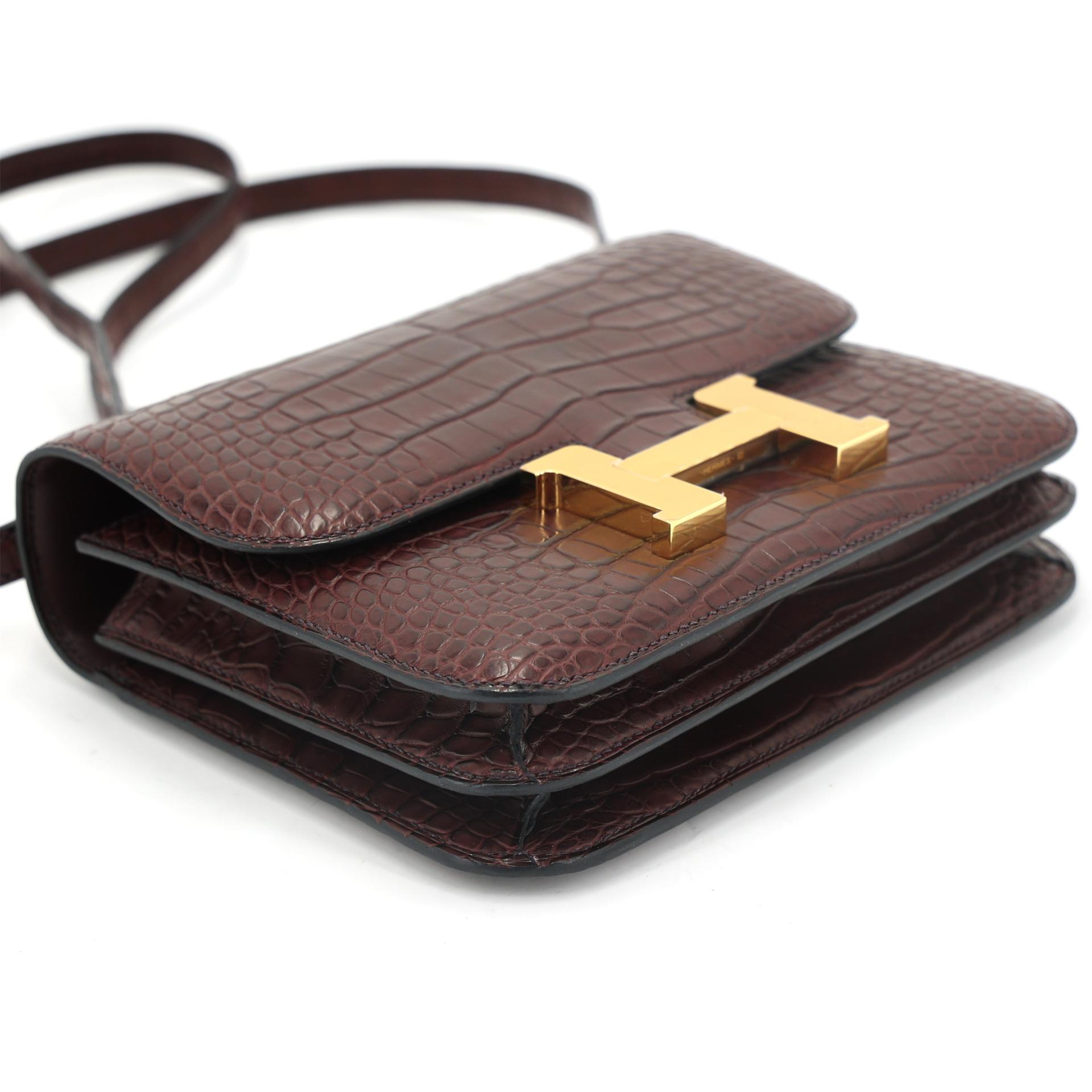 ランク NS 未使用品 HERMÈS エルメス コンスタンス3 ミニ ルージュセリエ (0G) クロコダイル アリゲーター マット ゴールド金具 Z刻印 (2021) - 6