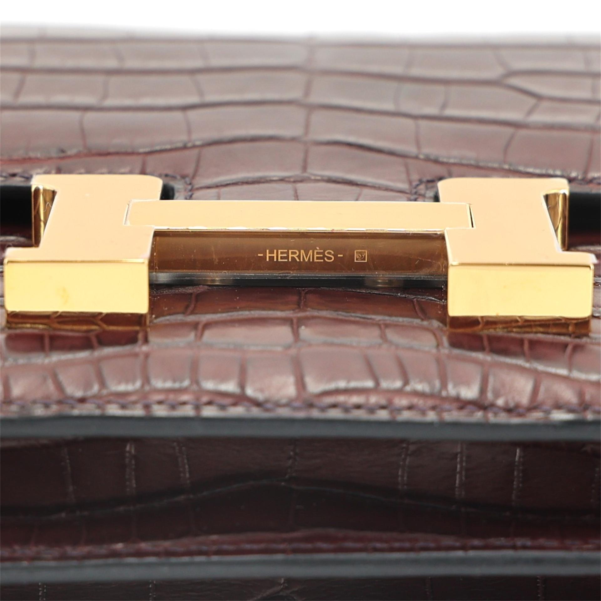 ランク NS 未使用品 HERMÈS エルメス コンスタンス3 ミニ ルージュセリエ (0G) クロコダイル アリゲーター マット ゴールド金具 Z刻印 (2021) - 11
