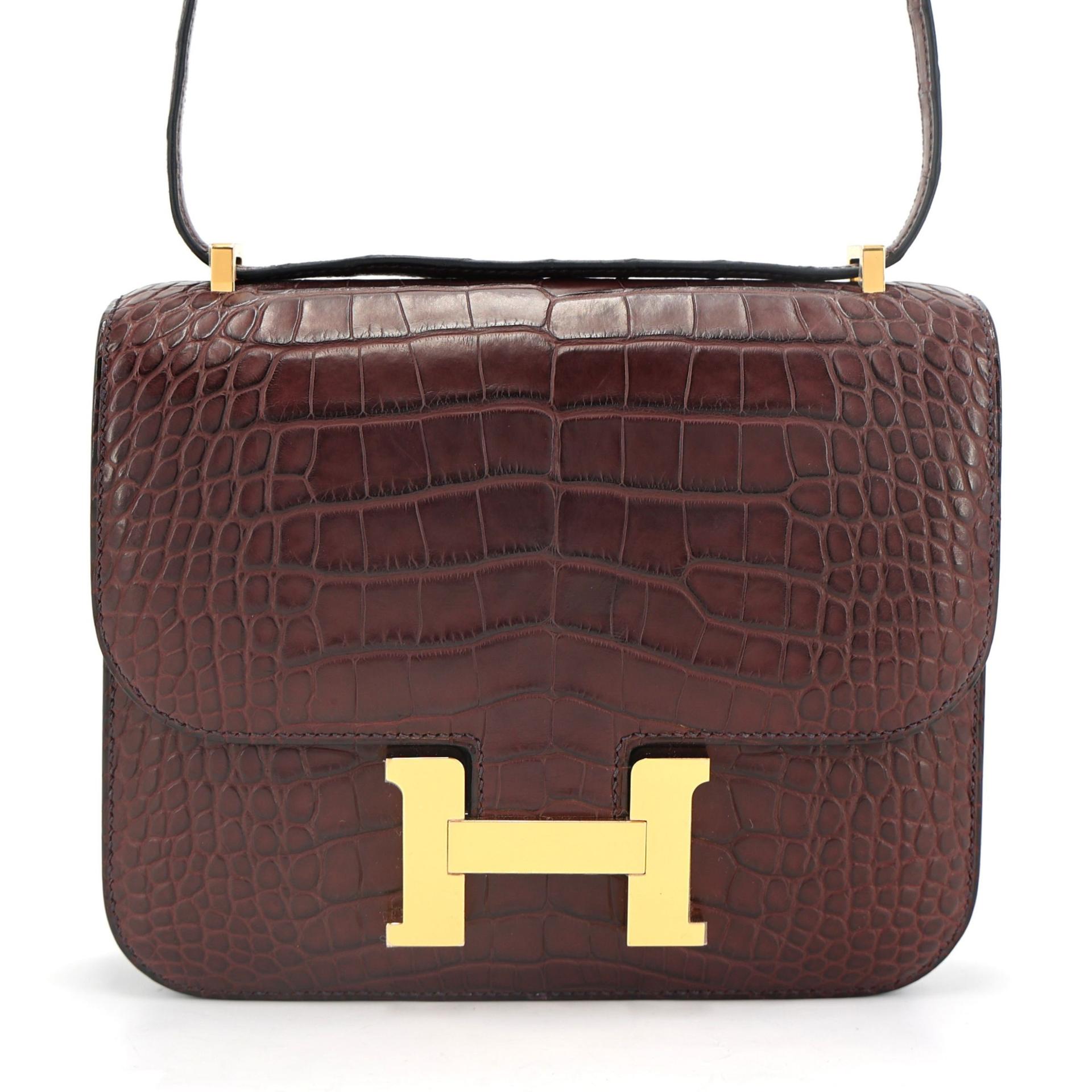 ランク NS 未使用品 HERMÈS エルメス コンスタンス3 ミニ ルージュセリエ (0G) クロコダイル アリゲーター マット ゴールド金具 Z刻印 (2021) - 1