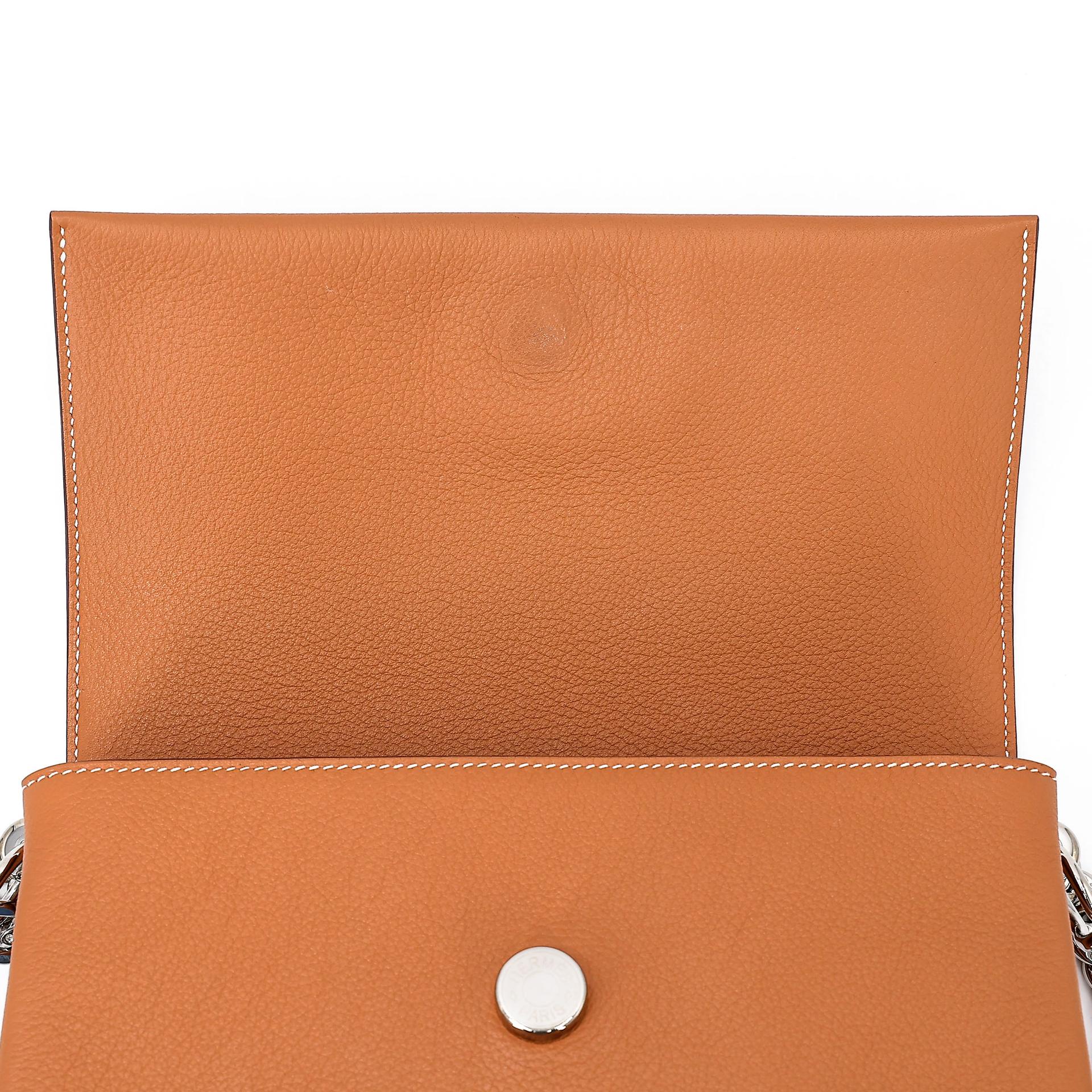 Excellent ( Rank SA ) HERMÈS Opli 24 Chain bag Toffee (1H) Capucine (9T) Taurillion Novillo Palladium hardware D (2019) - 11