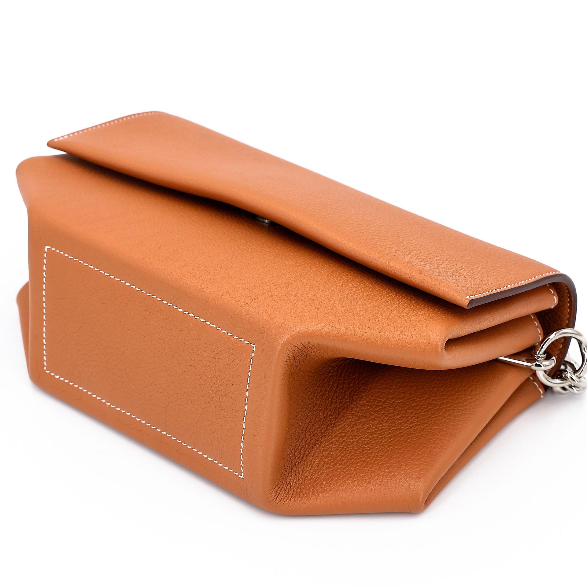 Excellent ( Rank SA ) HERMÈS Opli 24 Chain bag Toffee (1H) Capucine (9T) Taurillion Novillo Palladium hardware D (2019) - 8