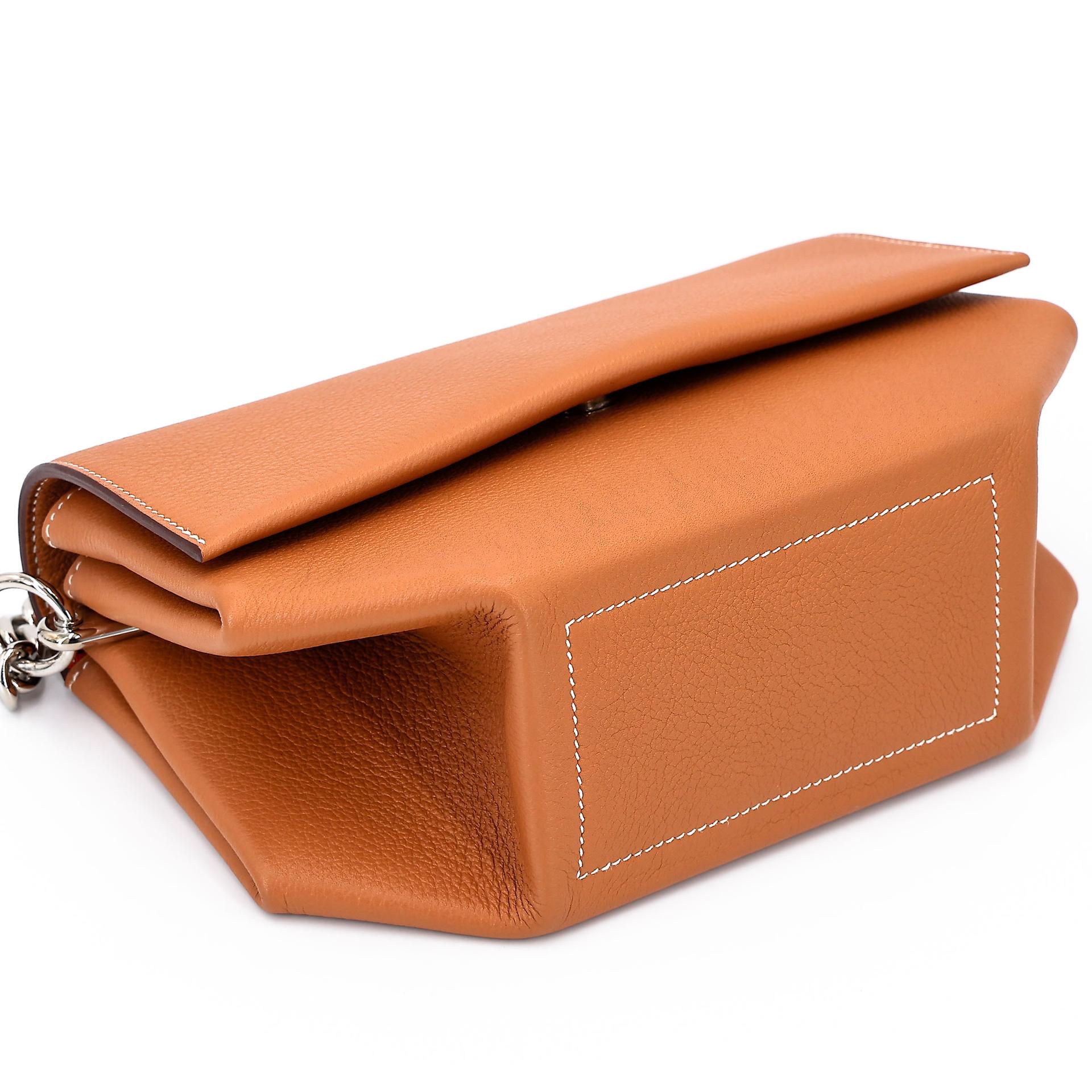 Excellent ( Rank SA ) HERMÈS Opli 24 Chain bag Toffee (1H) Capucine (9T) Taurillion Novillo Palladium hardware D (2019) - 9