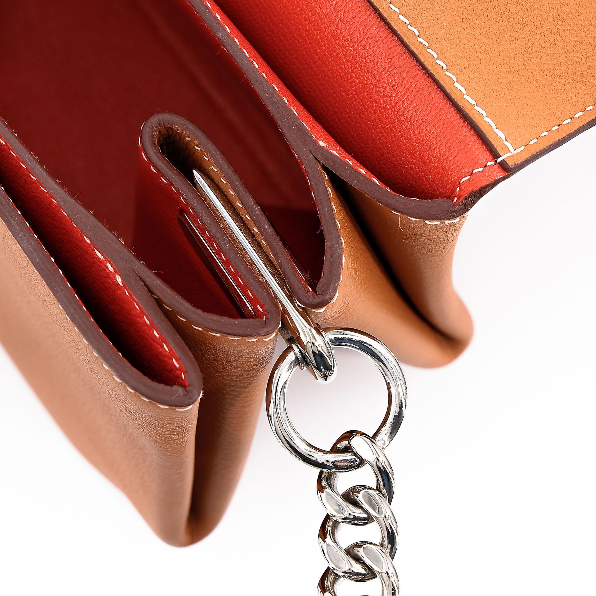 Excellent ( Rank SA ) HERMÈS Opli 24 Chain bag Toffee (1H) Capucine (9T) Taurillion Novillo Palladium hardware D (2019) - 16