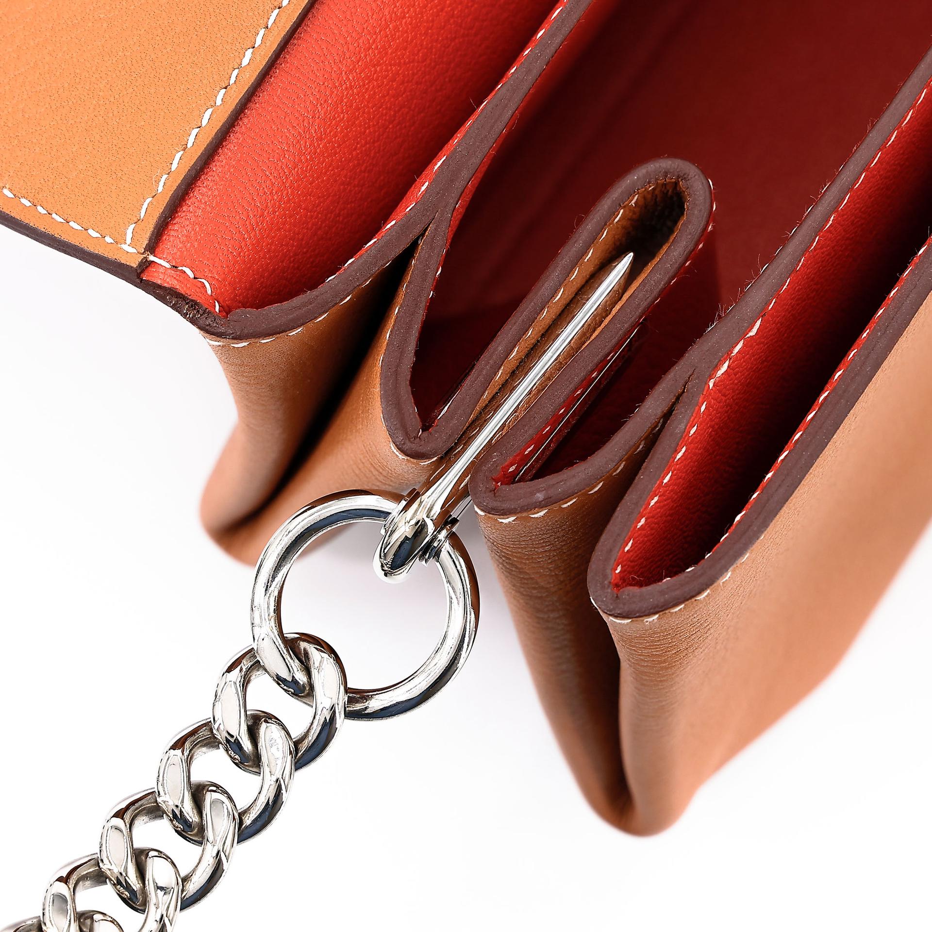 Excellent ( Rank SA ) HERMÈS Opli 24 Chain bag Toffee (1H) Capucine (9T) Taurillion Novillo Palladium hardware D (2019) - 17