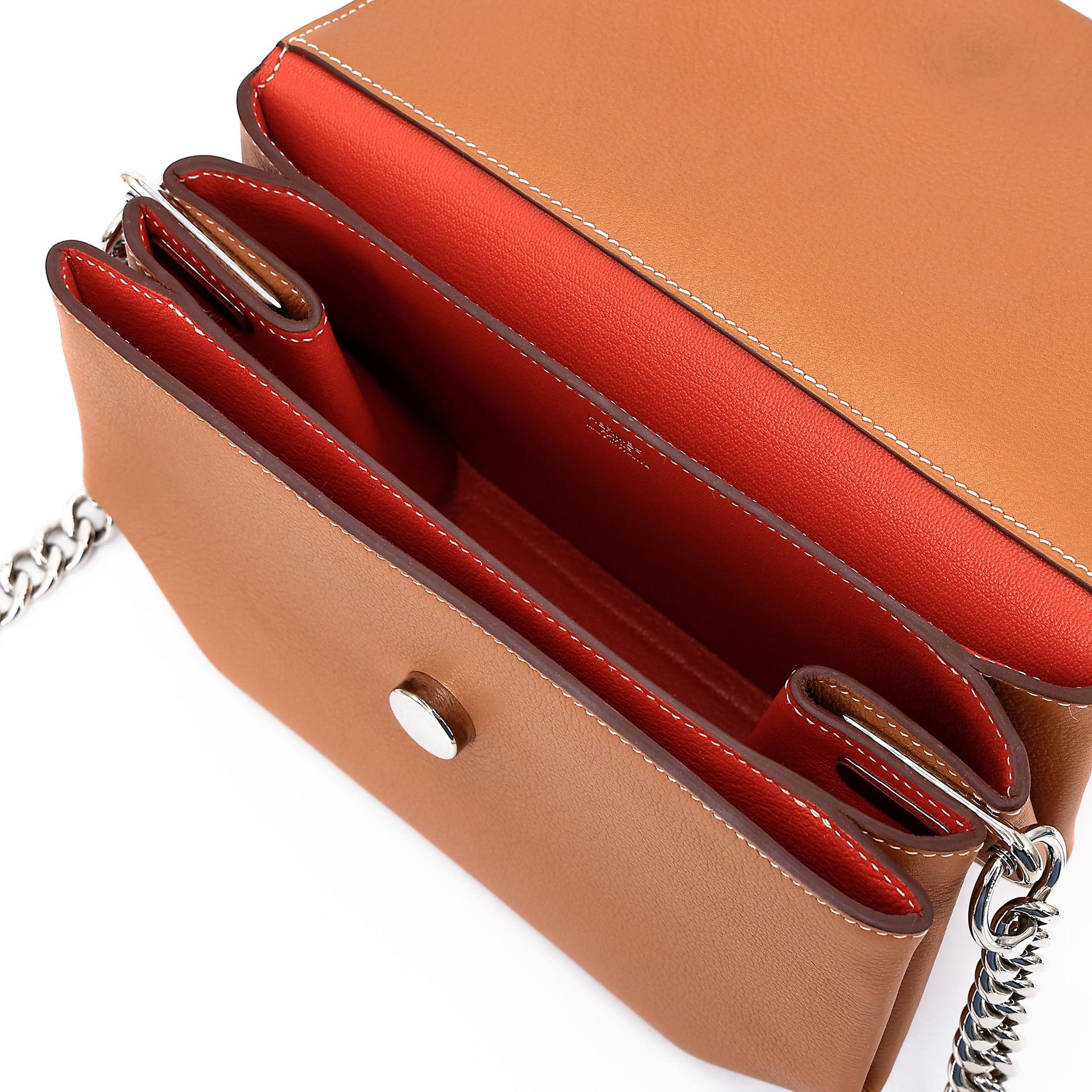 Excellent ( Rank SA ) HERMÈS Opli 24 Chain bag Toffee (1H) Capucine (9T) Taurillion Novillo Palladium hardware D (2019) - 15