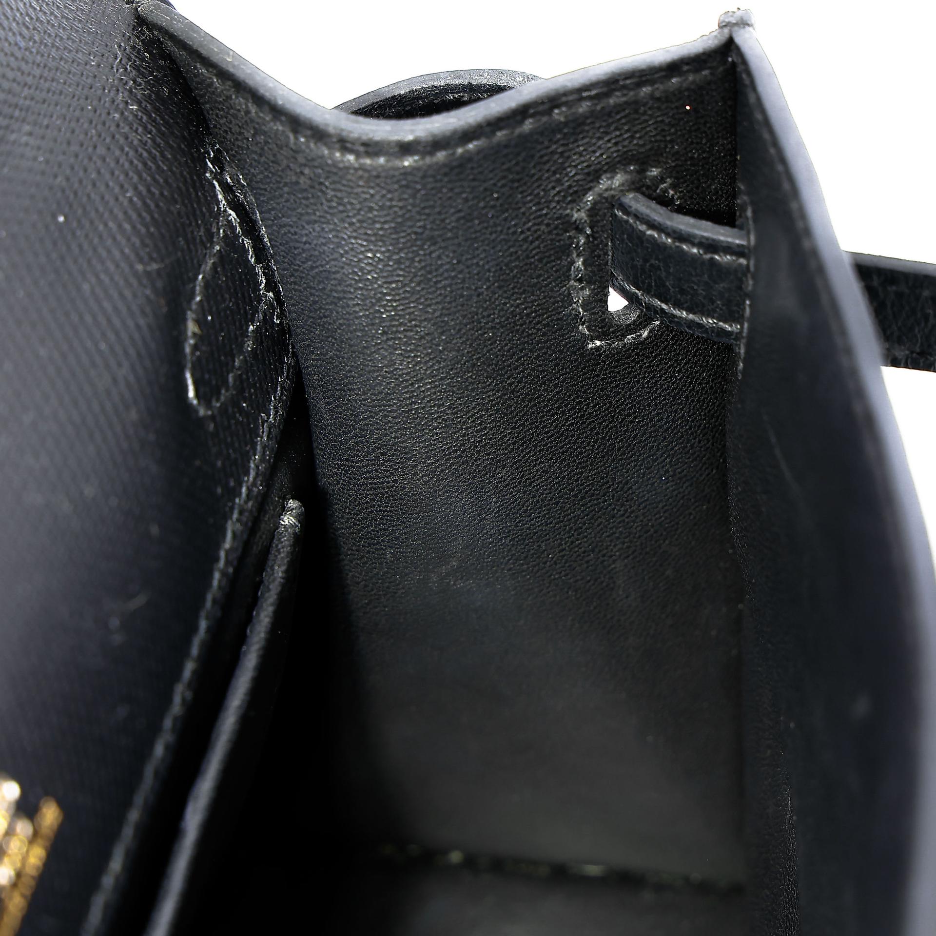 Very Good ( Rank A) HERMÈS Kelly Pochette Noir (89) Grain d`H Swift Permabrass hardware Square Q (2013) - 30