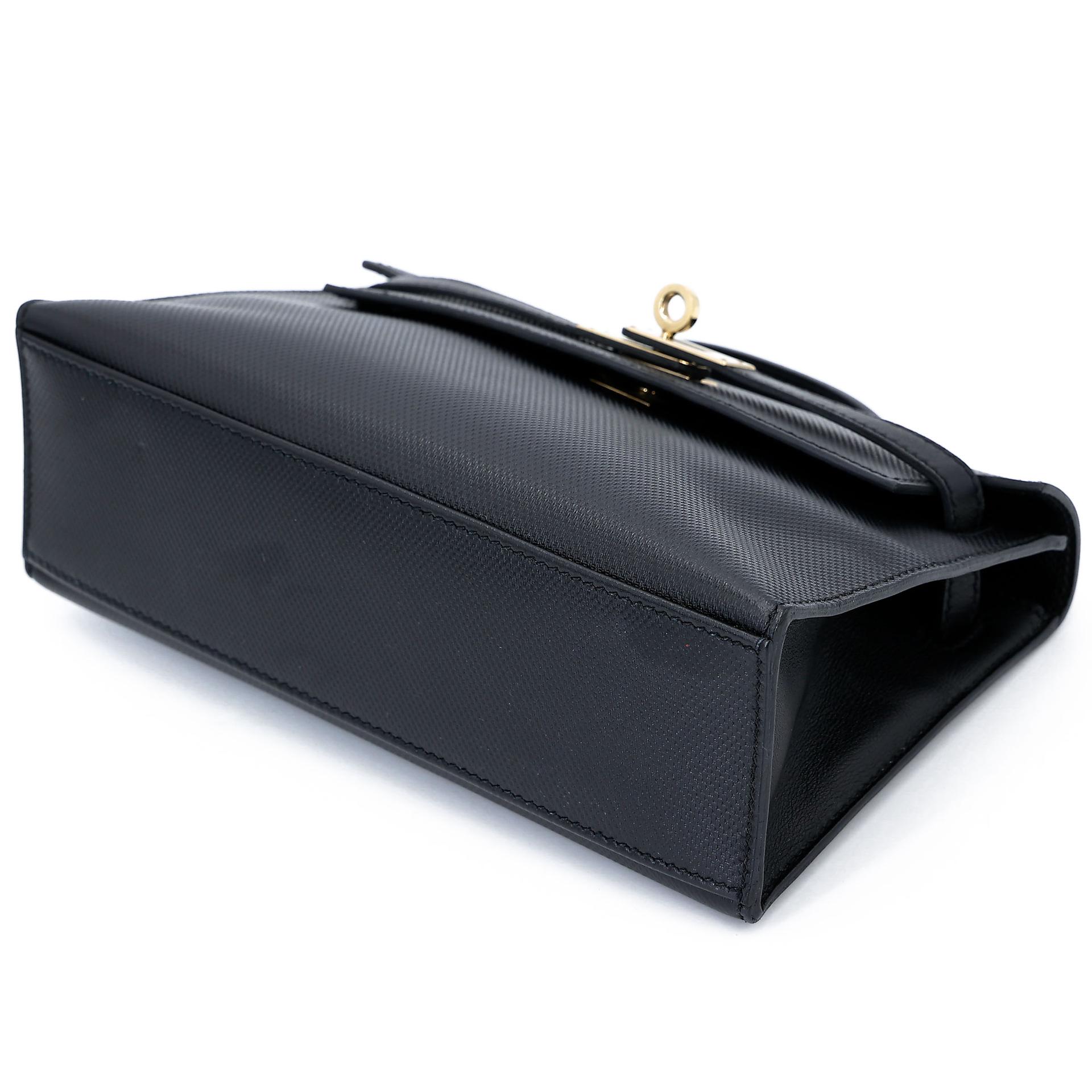 Very Good ( Rank A) HERMÈS Kelly Pochette Noir (89) Grain d`H Swift Permabrass hardware Square Q (2013) - 7