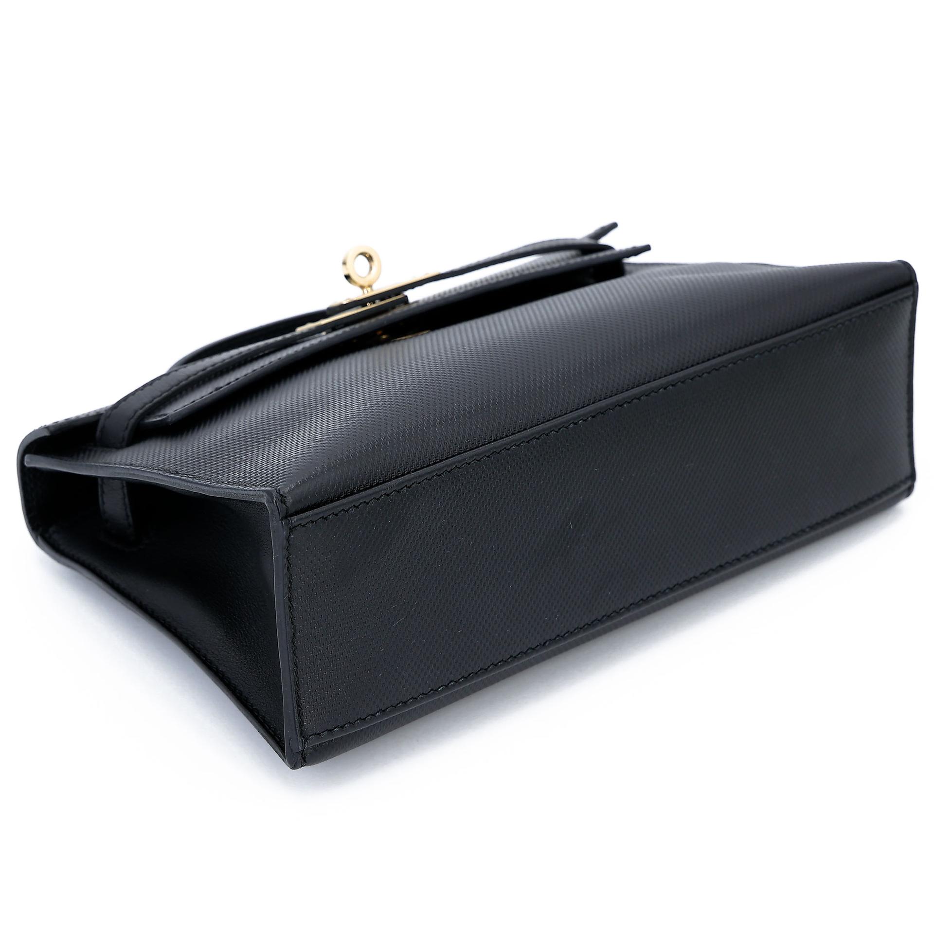 Very Good ( Rank A) HERMÈS Kelly Pochette Noir (89) Grain d`H Swift Permabrass hardware Square Q (2013) - 8