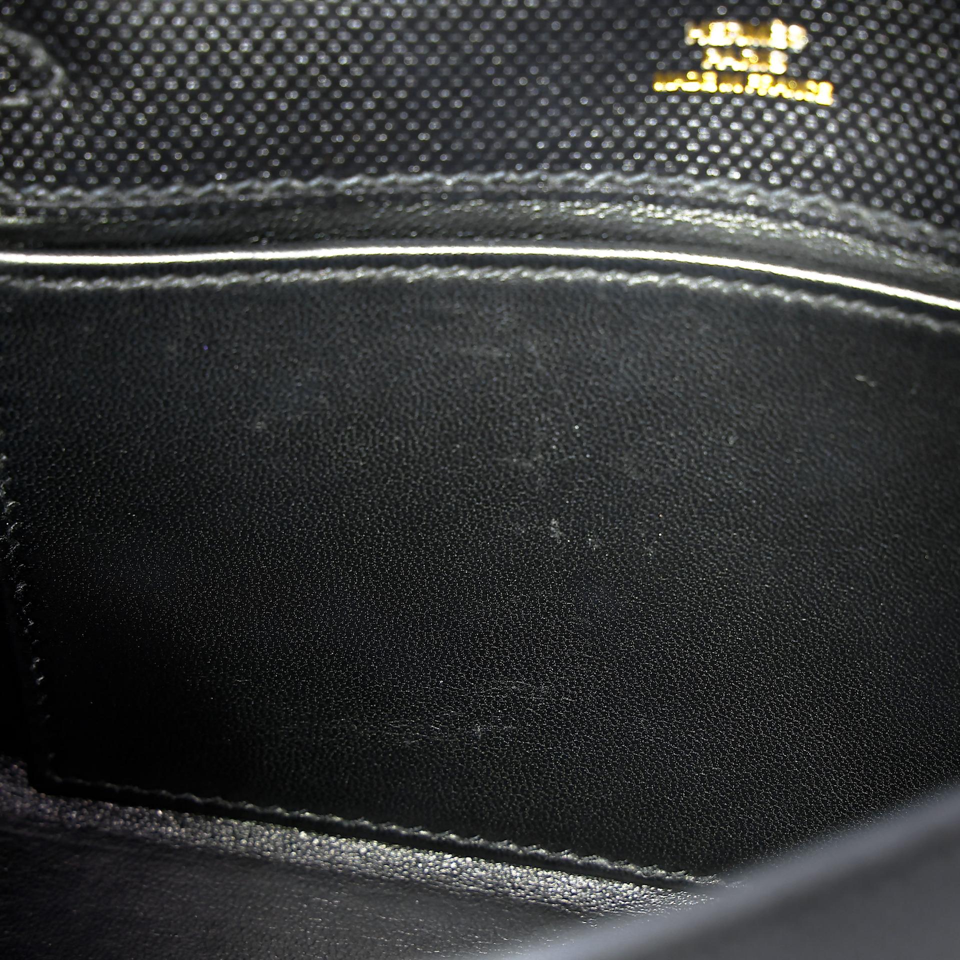 Very Good ( Rank A) HERMÈS Kelly Pochette Noir (89) Grain d`H Swift Permabrass hardware Square Q (2013) - 29