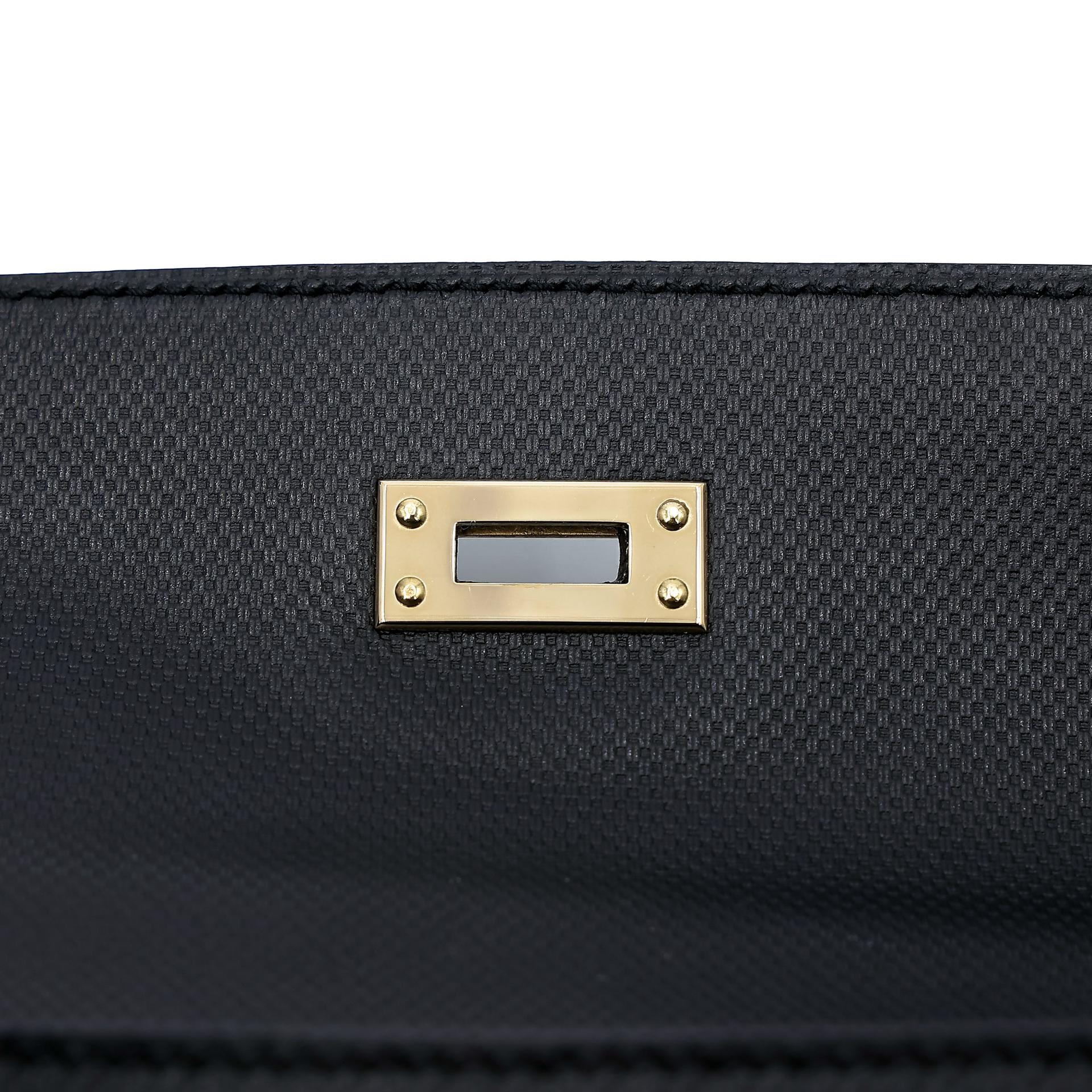 Very Good ( Rank A) HERMÈS Kelly Pochette Noir (89) Grain d`H Swift Permabrass hardware Square Q (2013) - 21