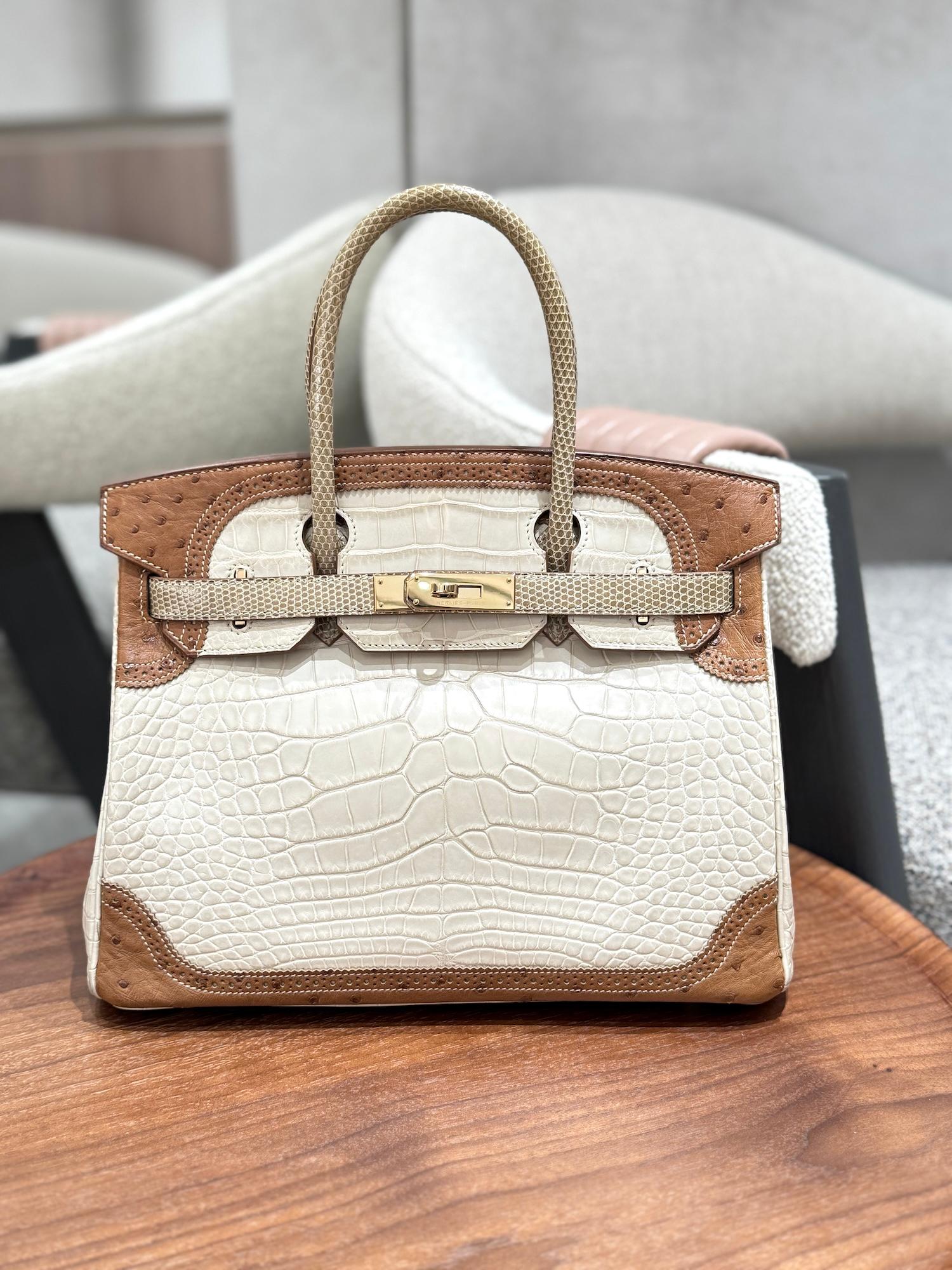 ランク A HERMÈS エルメス バーキンギリーズ 30 ベトン (8L) クロコダイル アリゲーター マット リザード オーストリッチ シャンパンゴールド金具 □R刻印 (2014) - 4
