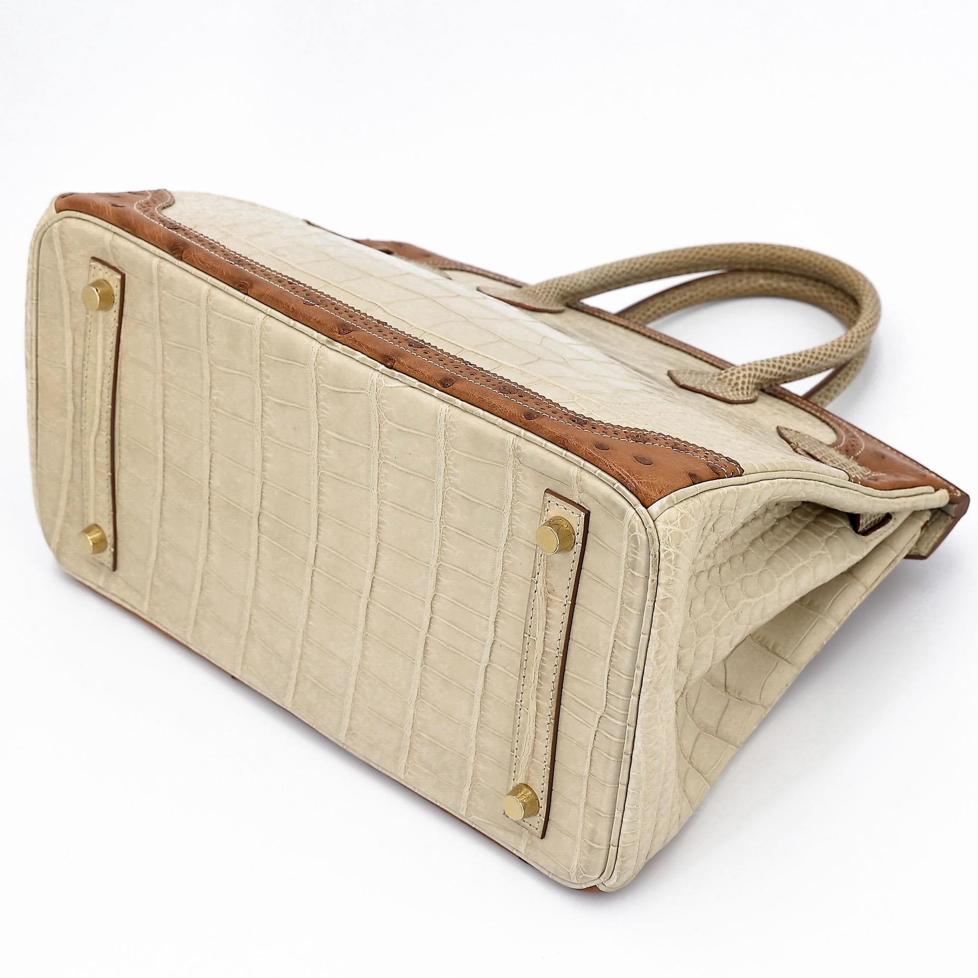 ランク A HERMÈS エルメス バーキンギリーズ 30 ベトン (8L) クロコダイル アリゲーター マット リザード オーストリッチ シャンパンゴールド金具 □R刻印 (2014) - 12