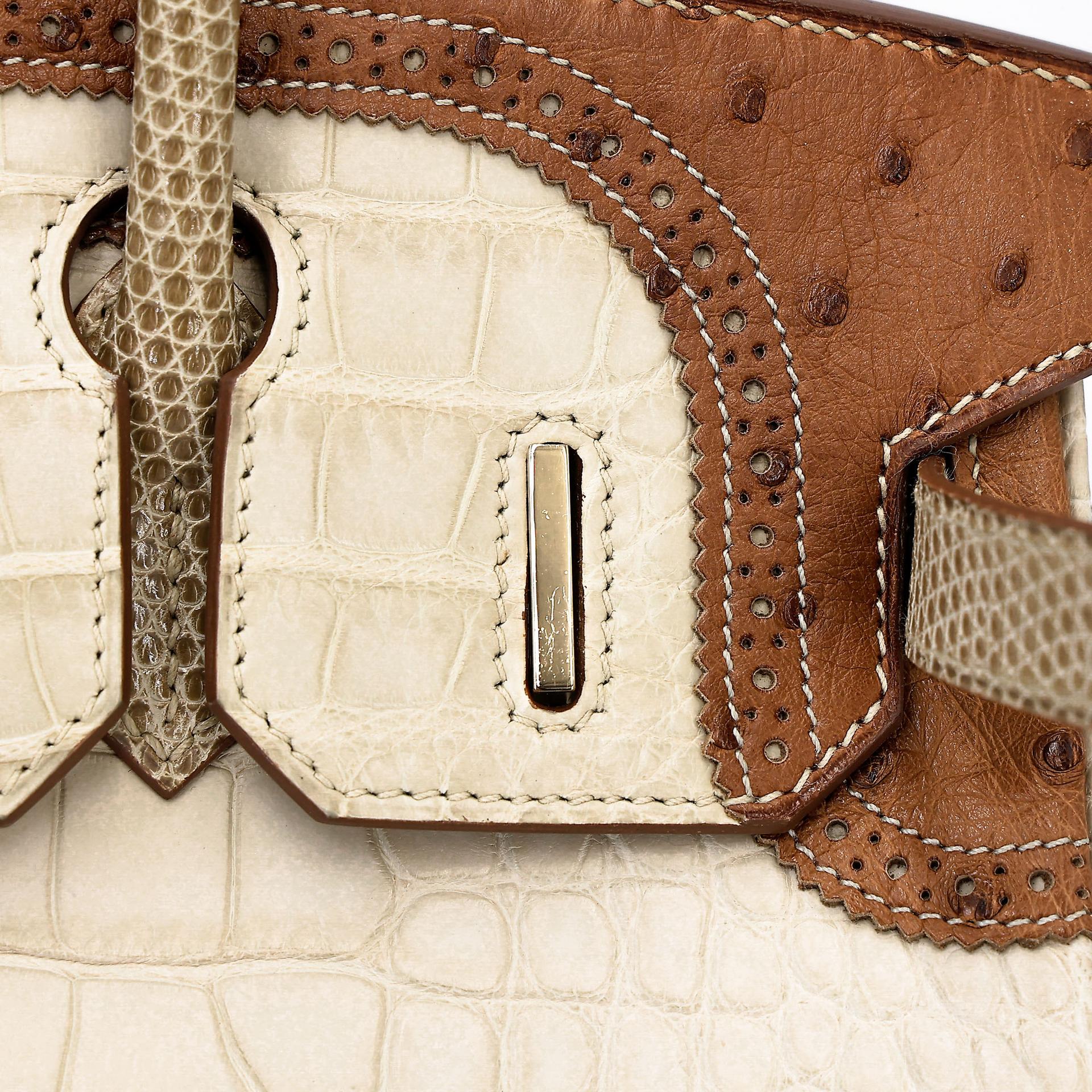 ランク A HERMÈS エルメス バーキンギリーズ 30 ベトン (8L) クロコダイル アリゲーター マット リザード オーストリッチ シャンパンゴールド金具 □R刻印 (2014) - 22