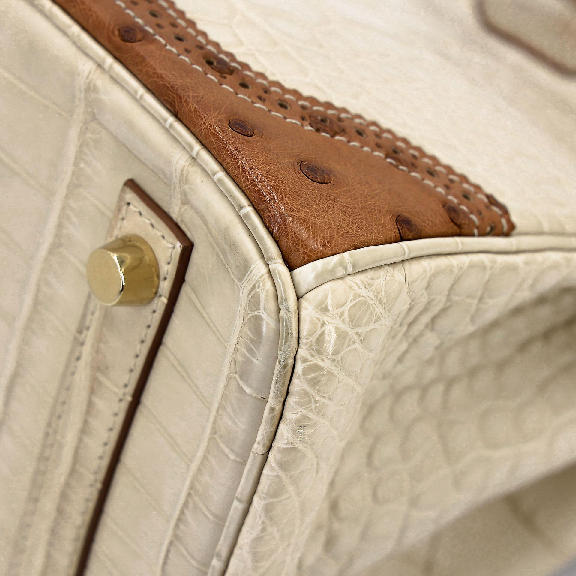 ランク A HERMÈS エルメス バーキンギリーズ 30 ベトン (8L) クロコダイル アリゲーター マット リザード オーストリッチ シャンパンゴールド金具 □R刻印 (2014) - 16
